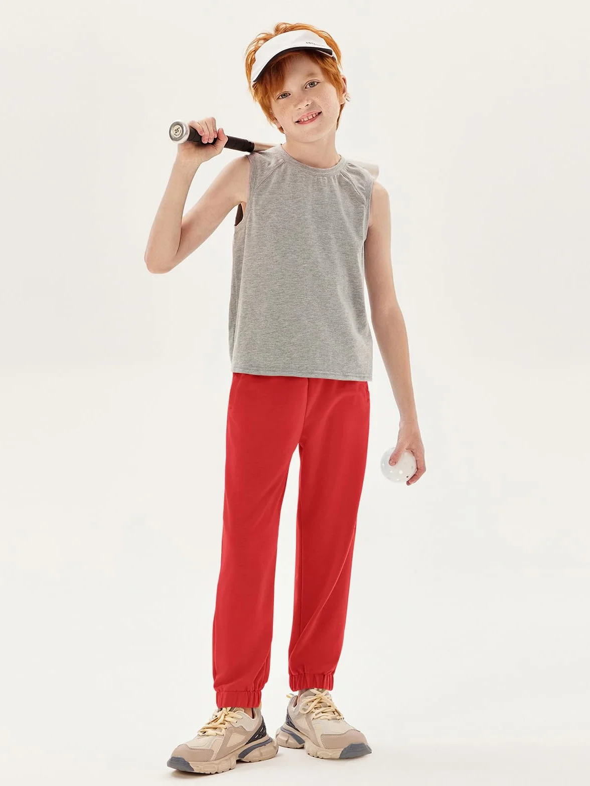Pantalon de survêtement garçon coupe droite léger couleur unie sport décontracté taille élastique poches