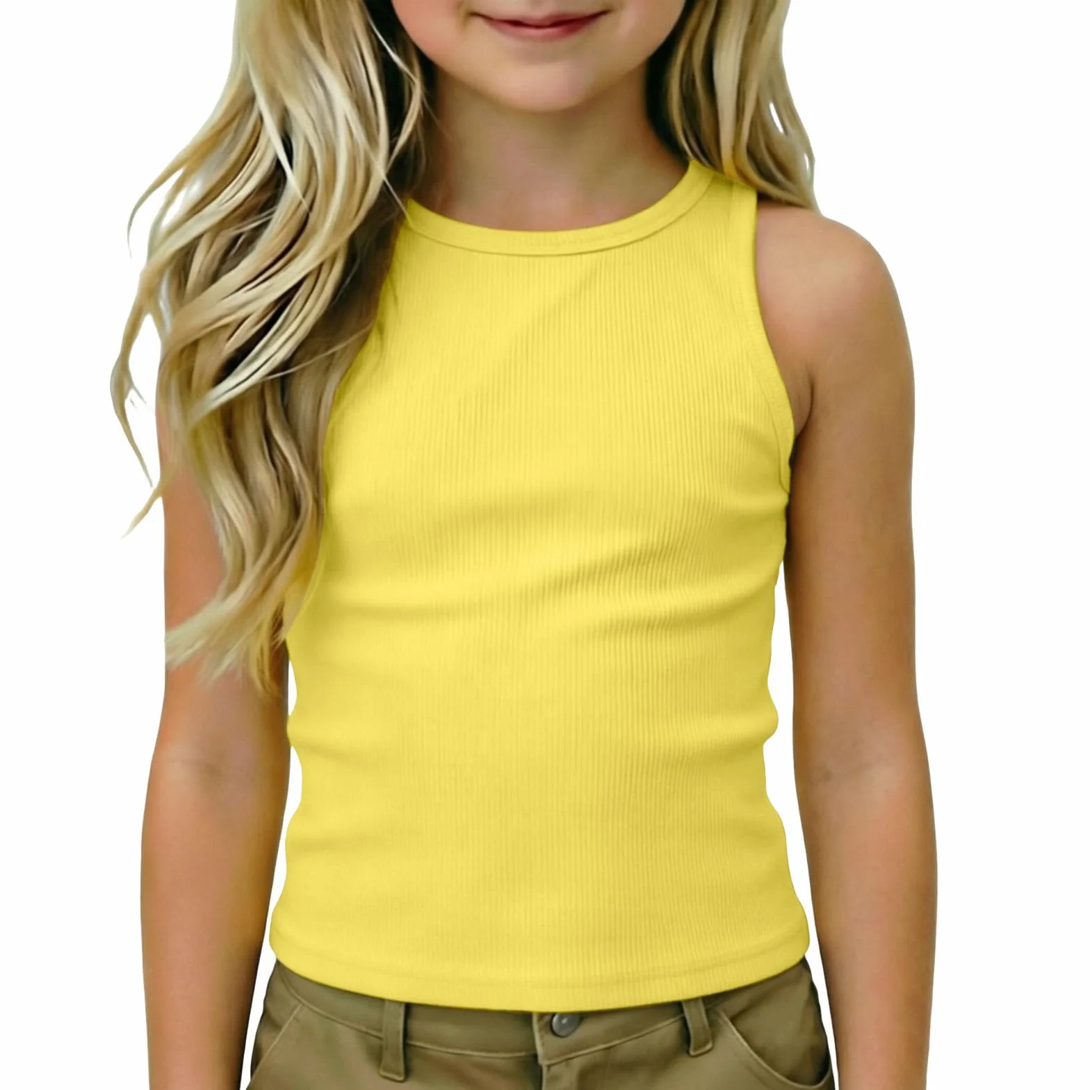 Débardeurs athlétiques en Tricot côtelé sans Manches pour Filles, Camisole Basique, Hauts de Sport à Dos Nageur et col Rond, t-Shirts de Danse 4-14 Ans