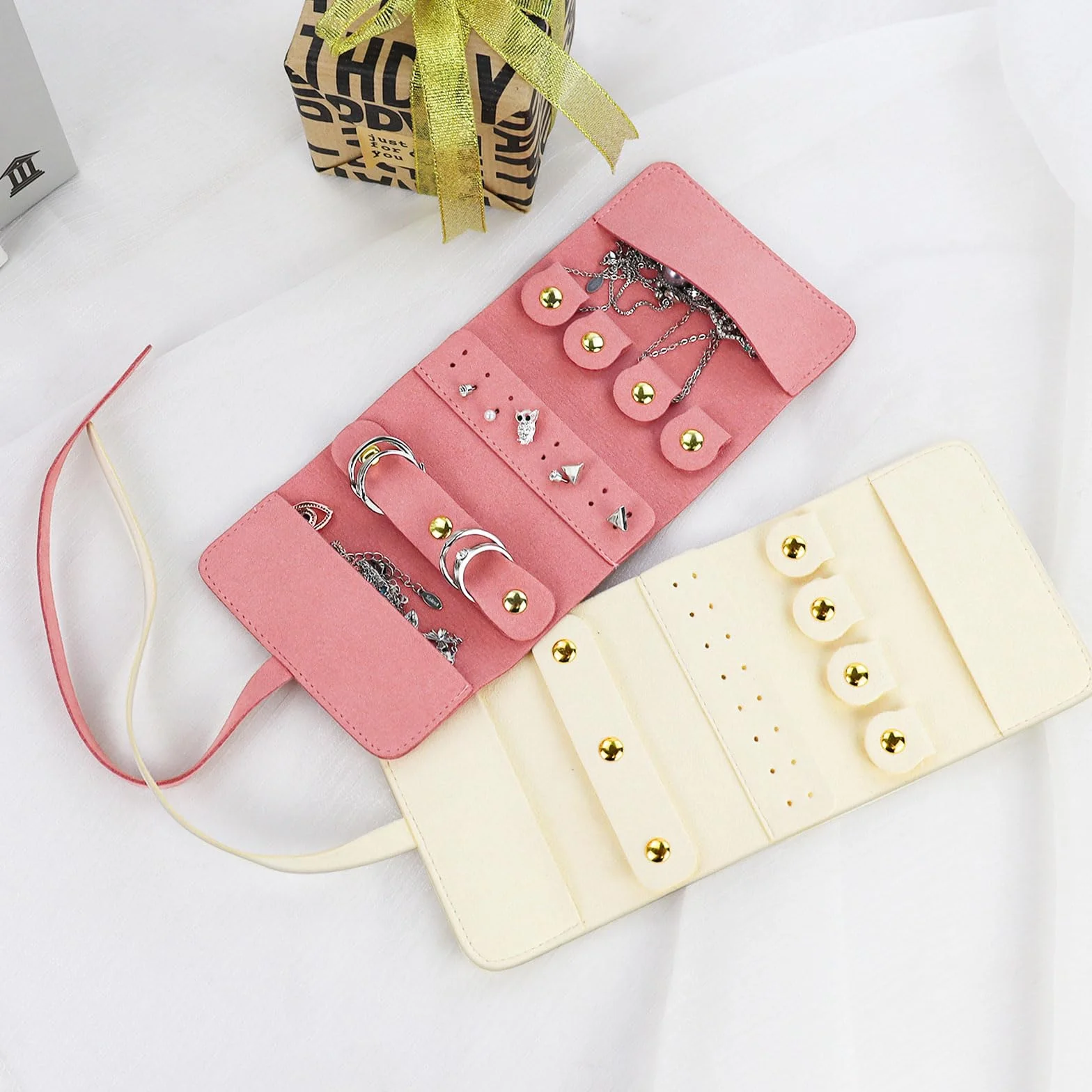 Moda Rouleaux à Bijoux pour Femme - Organisateur de Bijoux de Voyage Pliable - Sac à Bijoux Portable