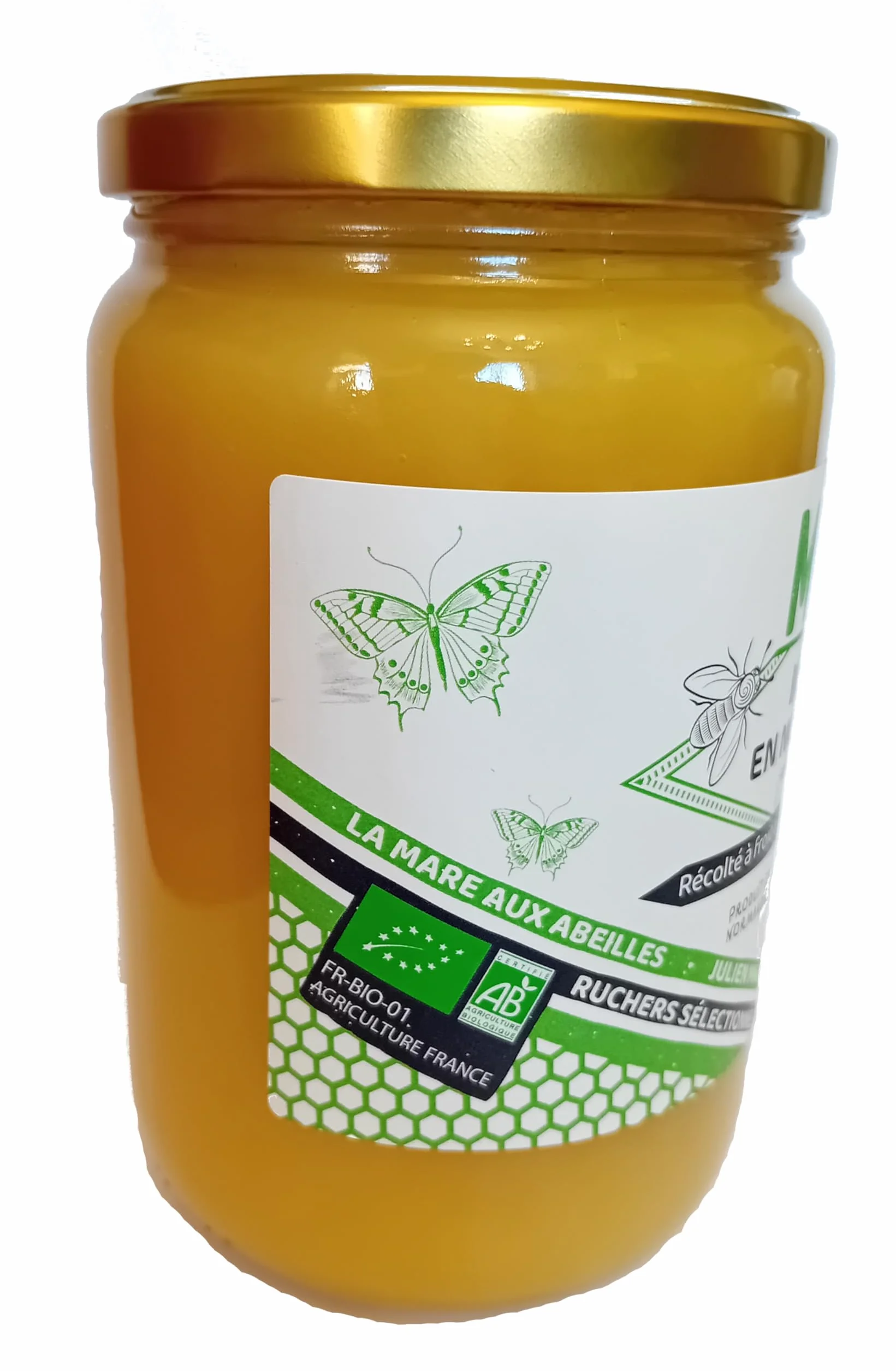 Miel Bio de Normandie (1 Kg), Délicieusement crémeux et récolté à froid | origine France | certifié BIOLOGIQUE | Naturel | Non chauffé | Non Pasteurisé | La Mare aux Abeilles.