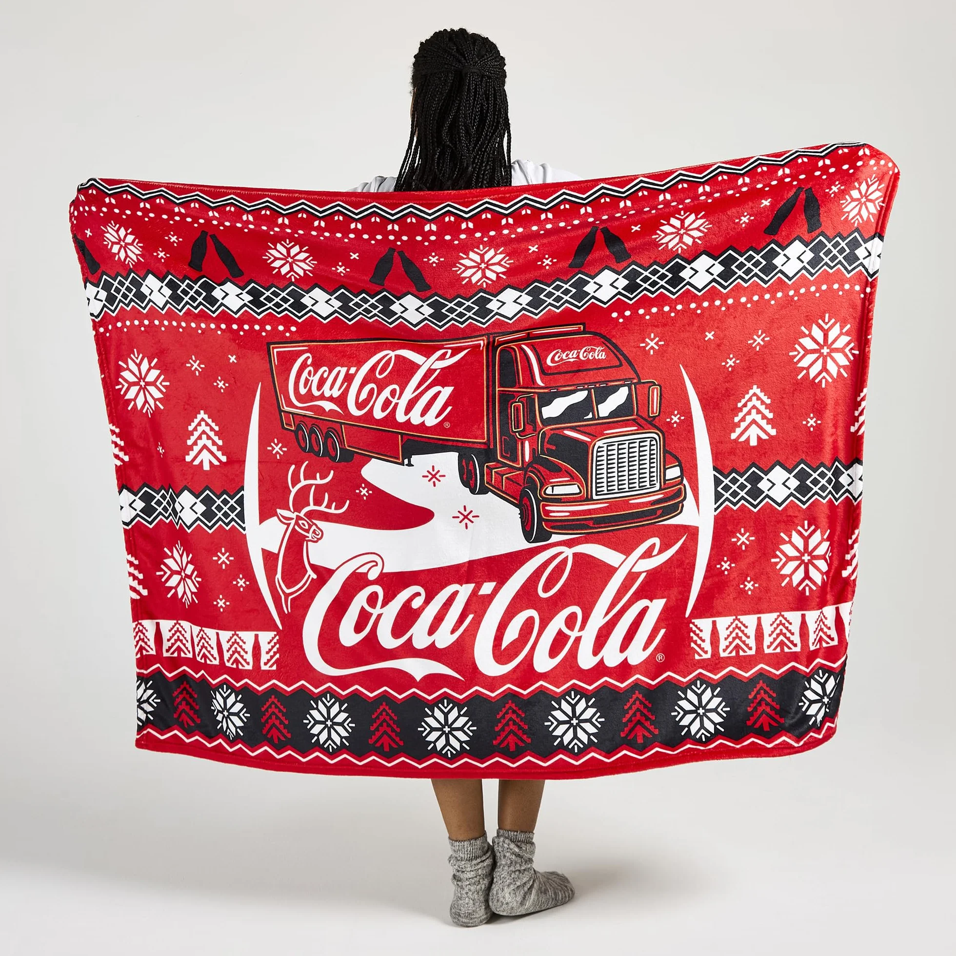 Coca-Cola Couverture Polaire Officielle Noël 150x125 cm Flanelle Douce Motif Camion