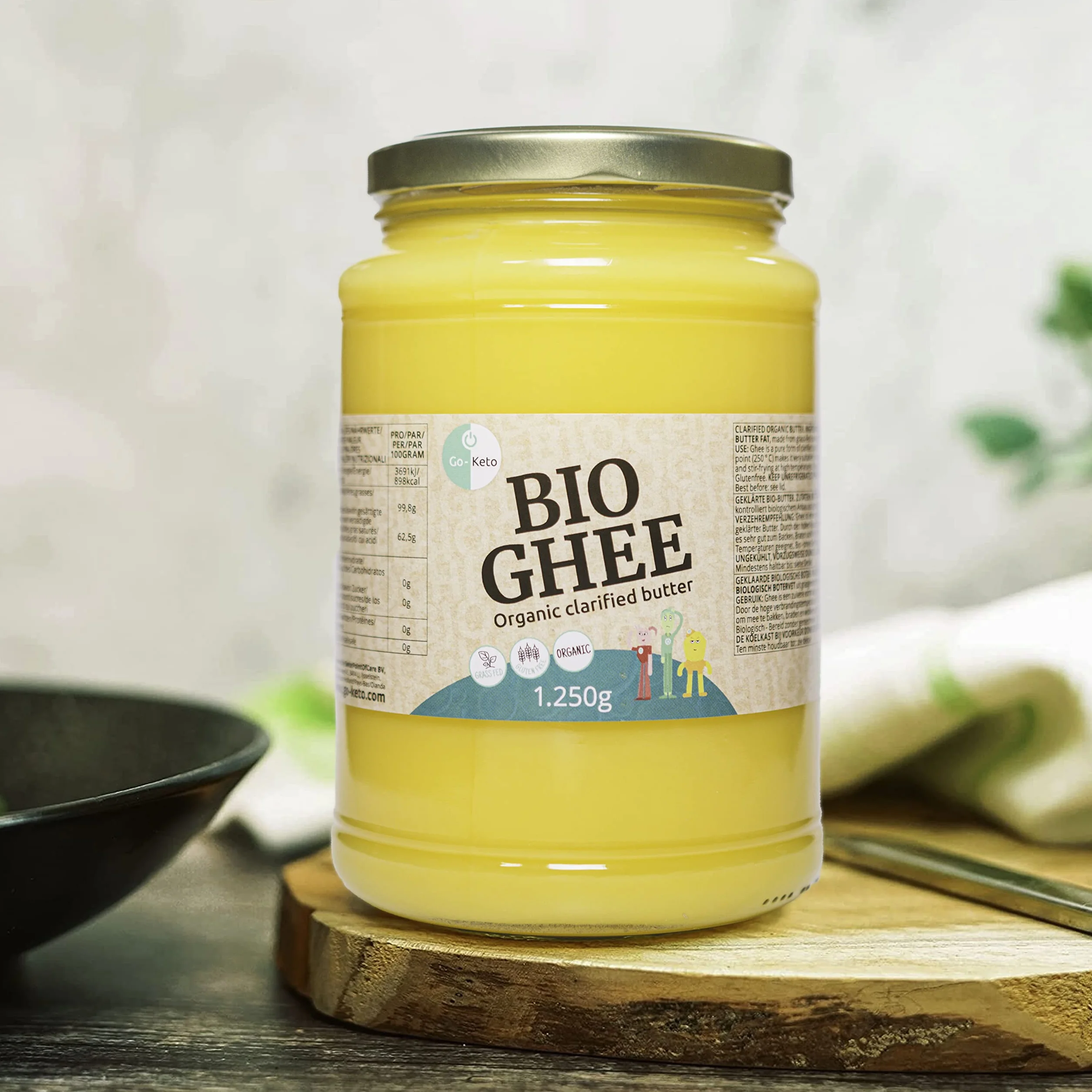 Go-Keto BIO Ghee, 1250 g | 100% beurre clarifié, certifié BIO, Ayurveda | parfait pour le régime céto | idéal pour la cuisson et le rôtissage | Sans lactose, sans gluten, low carb