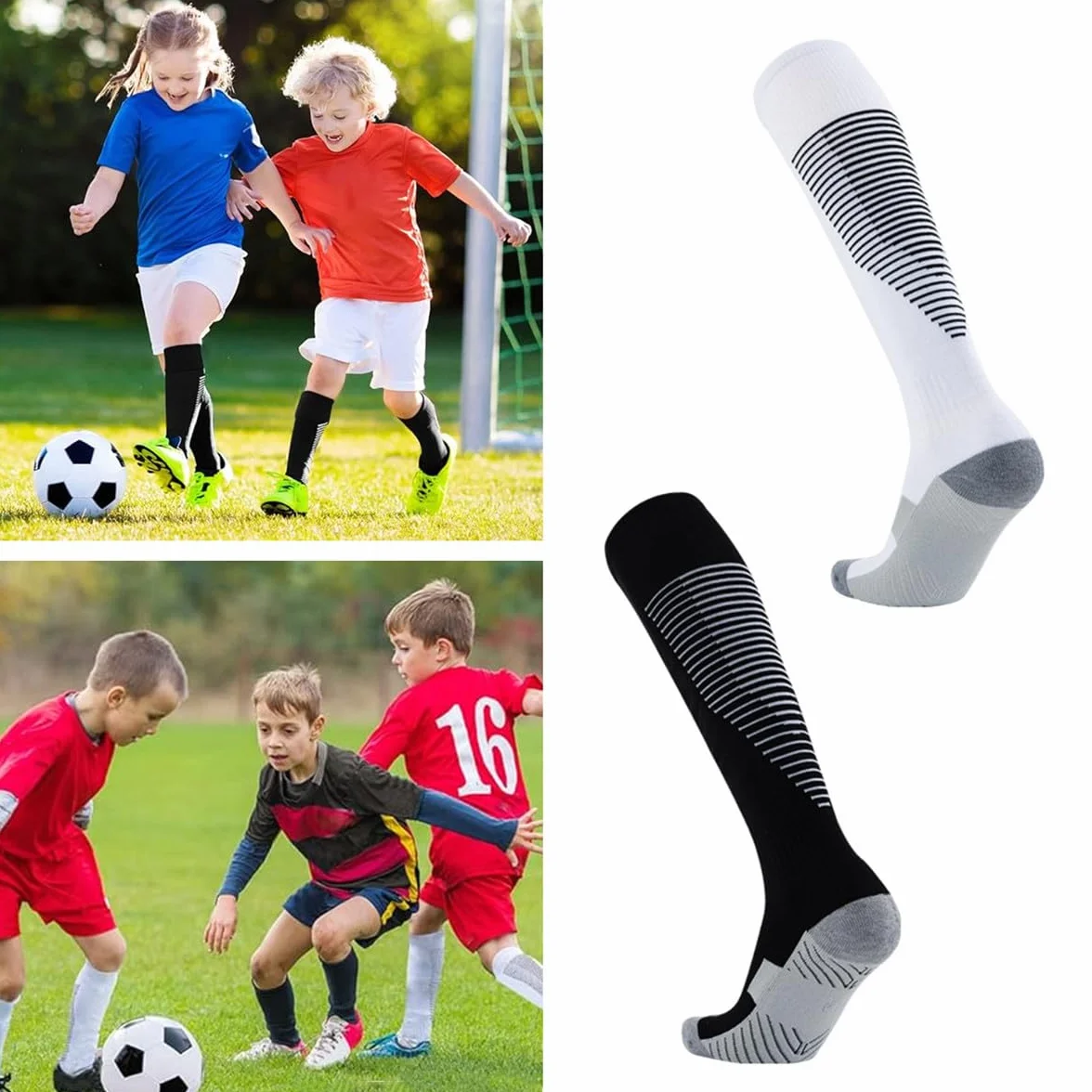 SamHeng Chaussettes de Football pour Enfants Antidérapant Bas de Serviette 2 Paires (9-12 ans)