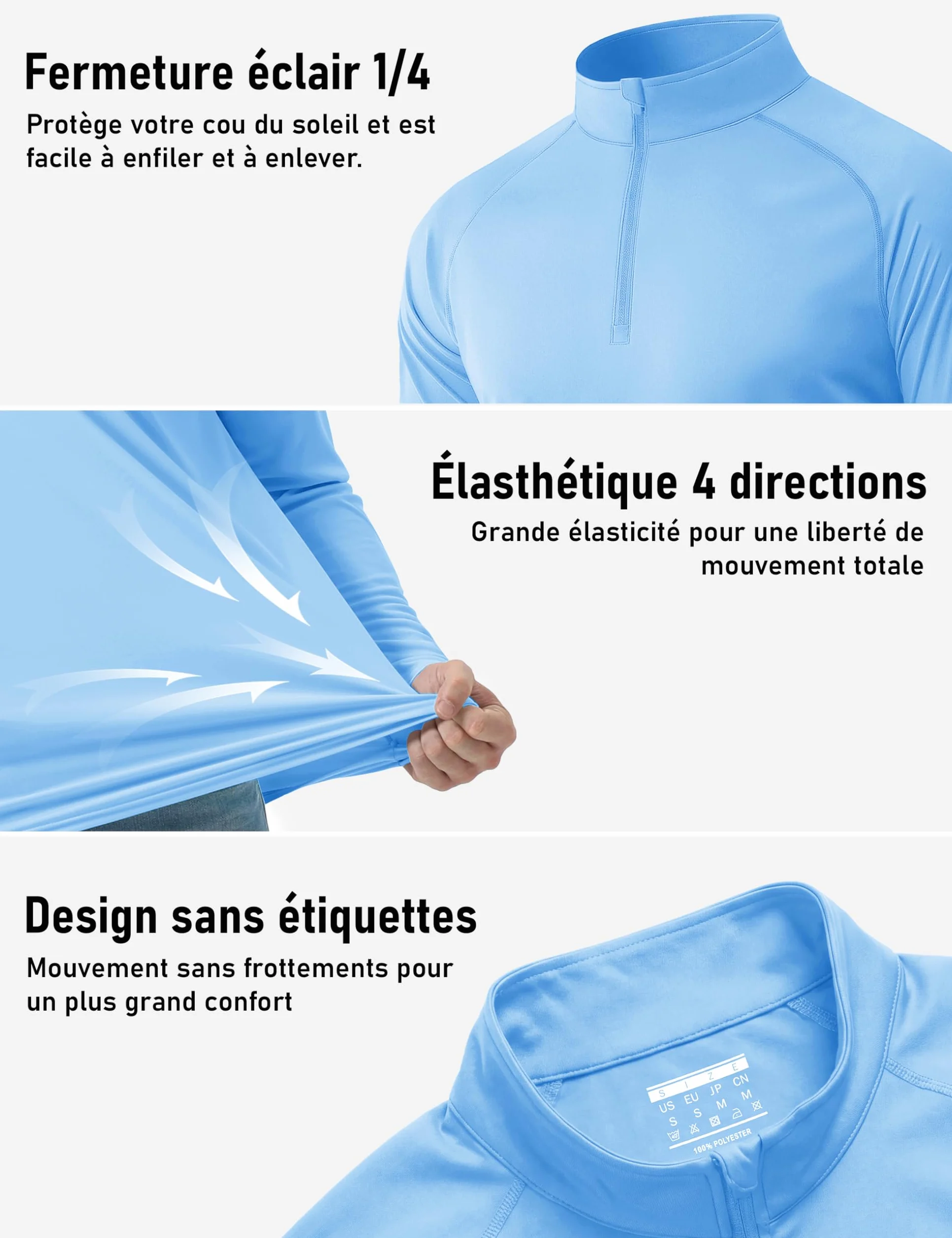 MAGCOMSEN T-Shirt Manches Longues Homme 1/4 Zip Anti-UV Running Fitness Séchage Rapide