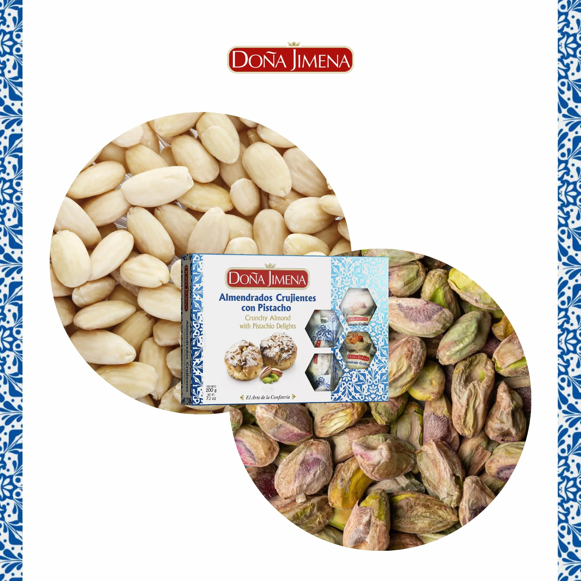 DOÑA JIMENA – Almendrados Croquants au Pistache 200 g, Biscuit Espagnol Traditionnel aux Fruits Secs, Texture Croquante, Emballés Individuellement, Recette Classique