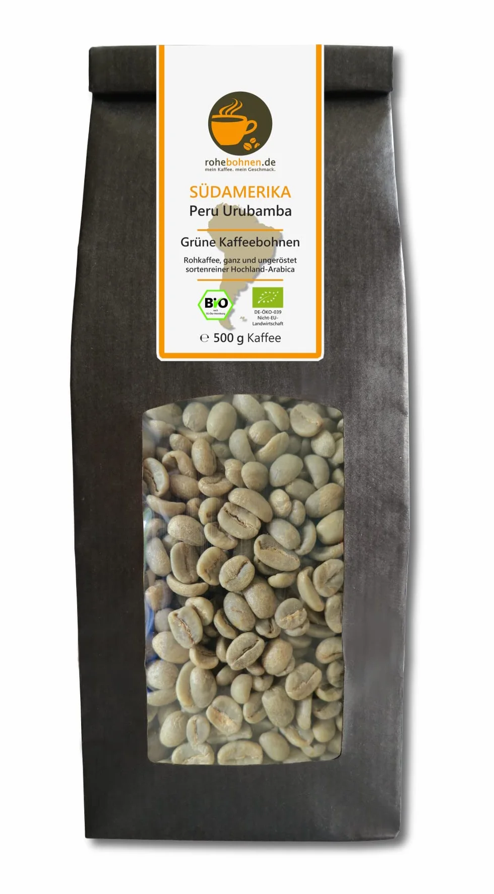 Café vert bio Arabica Pérou Urubamba (grains de café vert brut 500g) - Certifié GMP