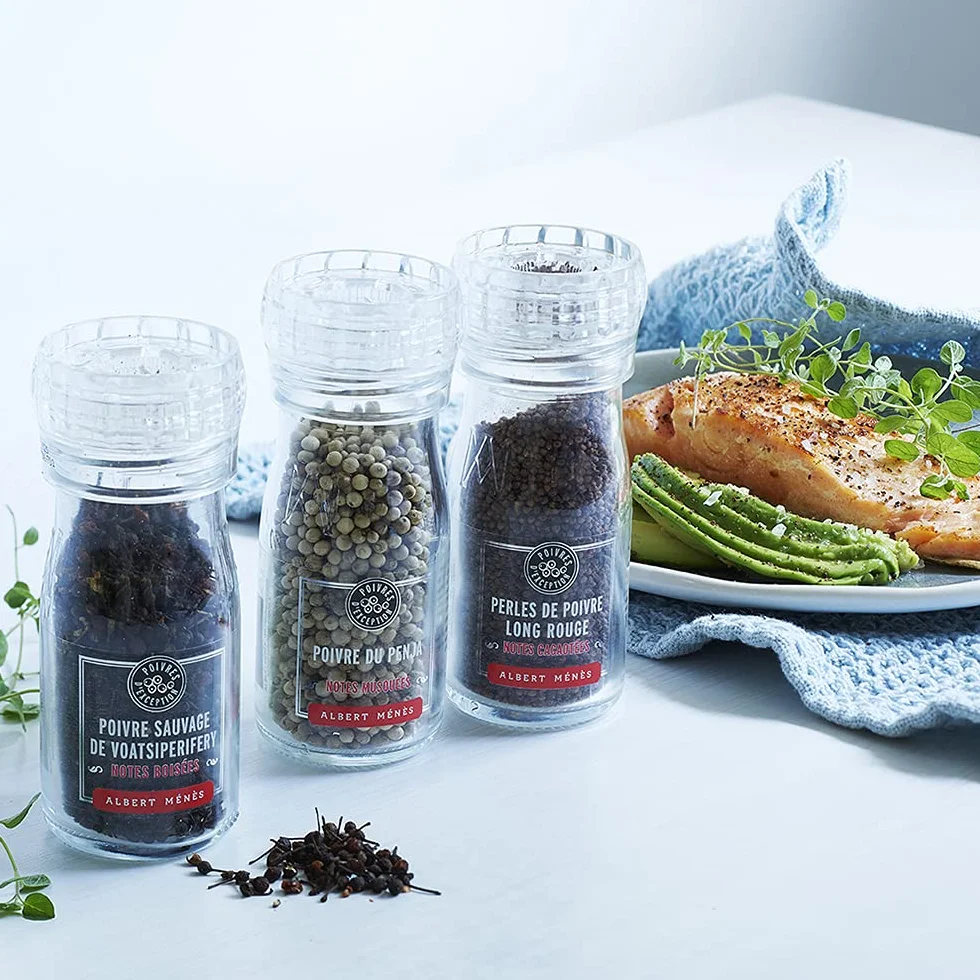 Albert Ménès Poivre du Penja Moulin Réglable Poivre Vif avec des Notes Musquées Grain Blanc Force 3, 50 g