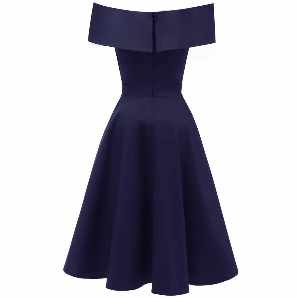 Robe Cocktail Femme Épaules Dénudées Demoiselle d'honneur Sexy Plissée Coupe Ourlet Ample Couleur Unie Chic