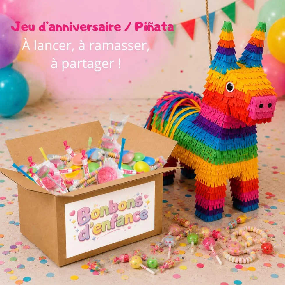 Bonbons d’Enfance 200 pcs | Assortiment Rétro : Colliers & Sucettes dextrose, Pailles & Soucoupes acidulées,Boules Coco | Idée Cadeau Anniversaire et Fête