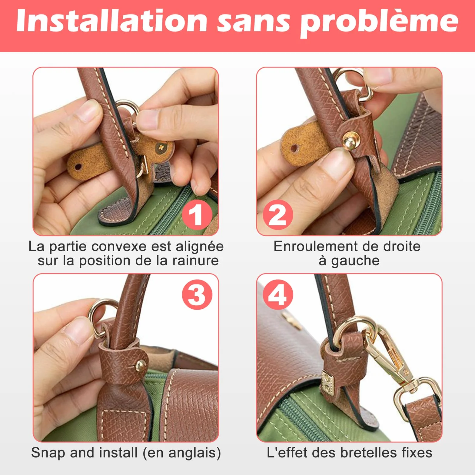 Bandoulière pour Sac Longchamp Mini réglable sans Boucle Marron Universel