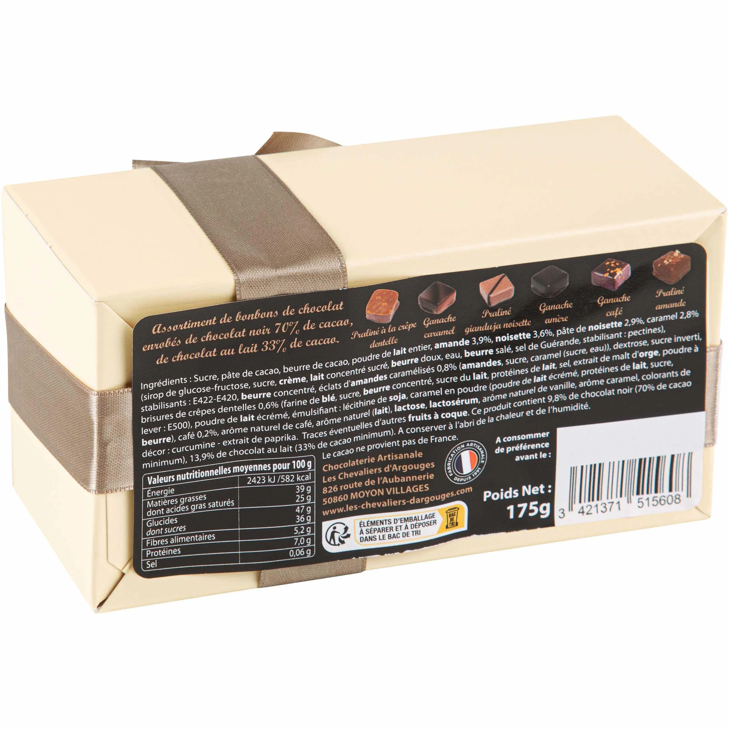 CHEVALIERS D'ARGOUGES Maîtres Chocolatiers Français - Assortiment de chocolats noir 70% et lait 33% - Ballotin cadeau St-Valentin - 175g