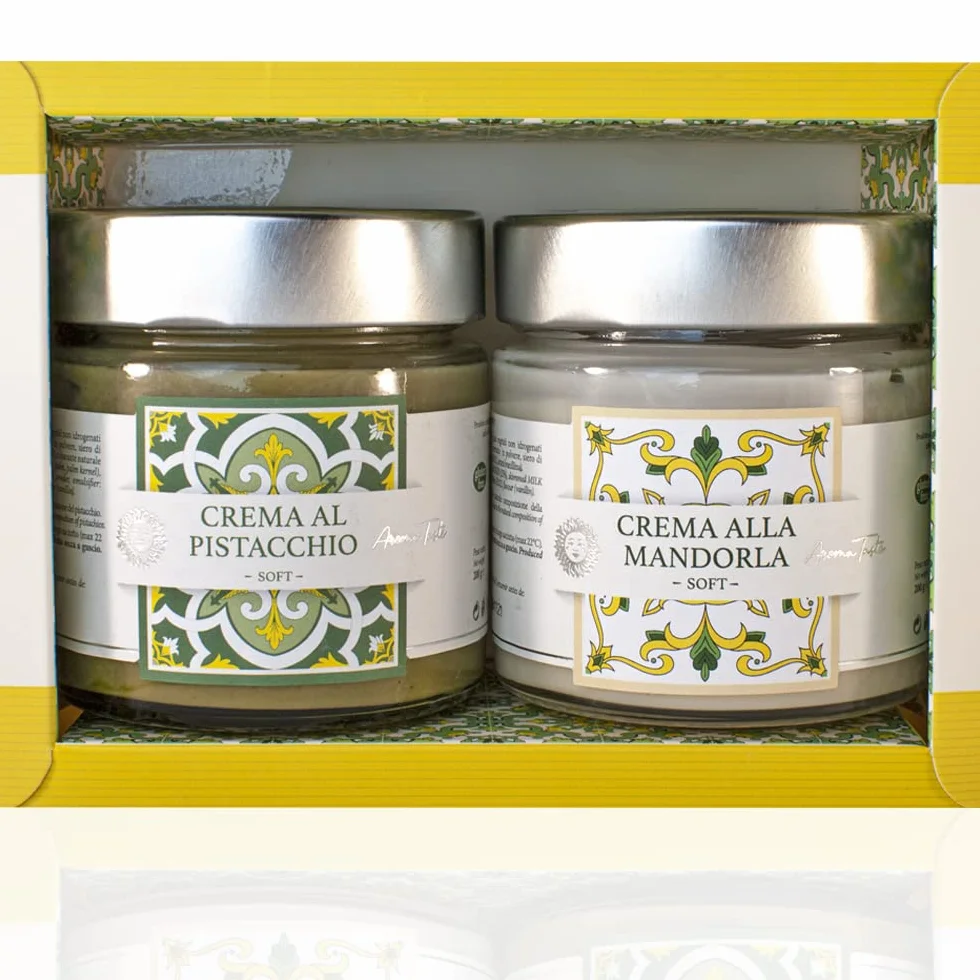 Boîte Cadeau Crème de Sicile | Amande et Pistache | Pâtisserie Italienne | 2x200g