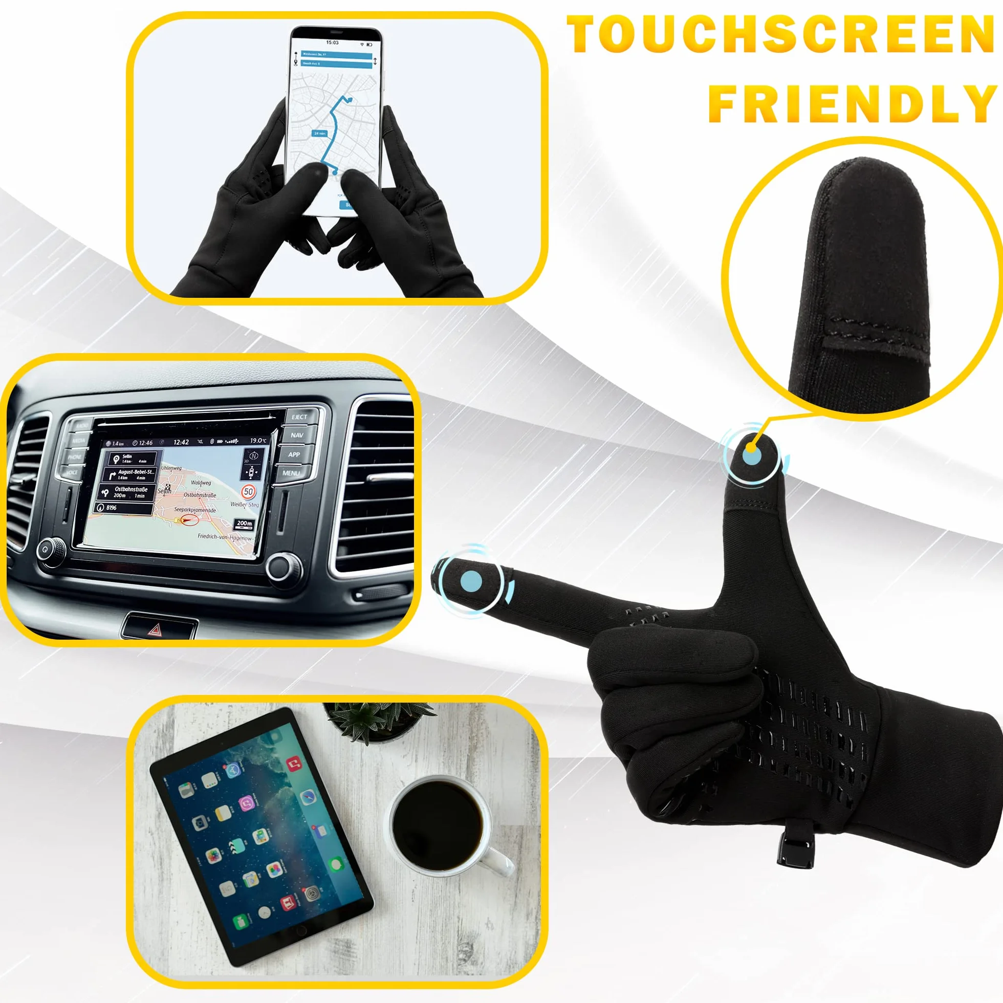 Gants de Course écran Tactile Coupe-Vent Antidérapant Cyclisme Vélo Conduite Sportive