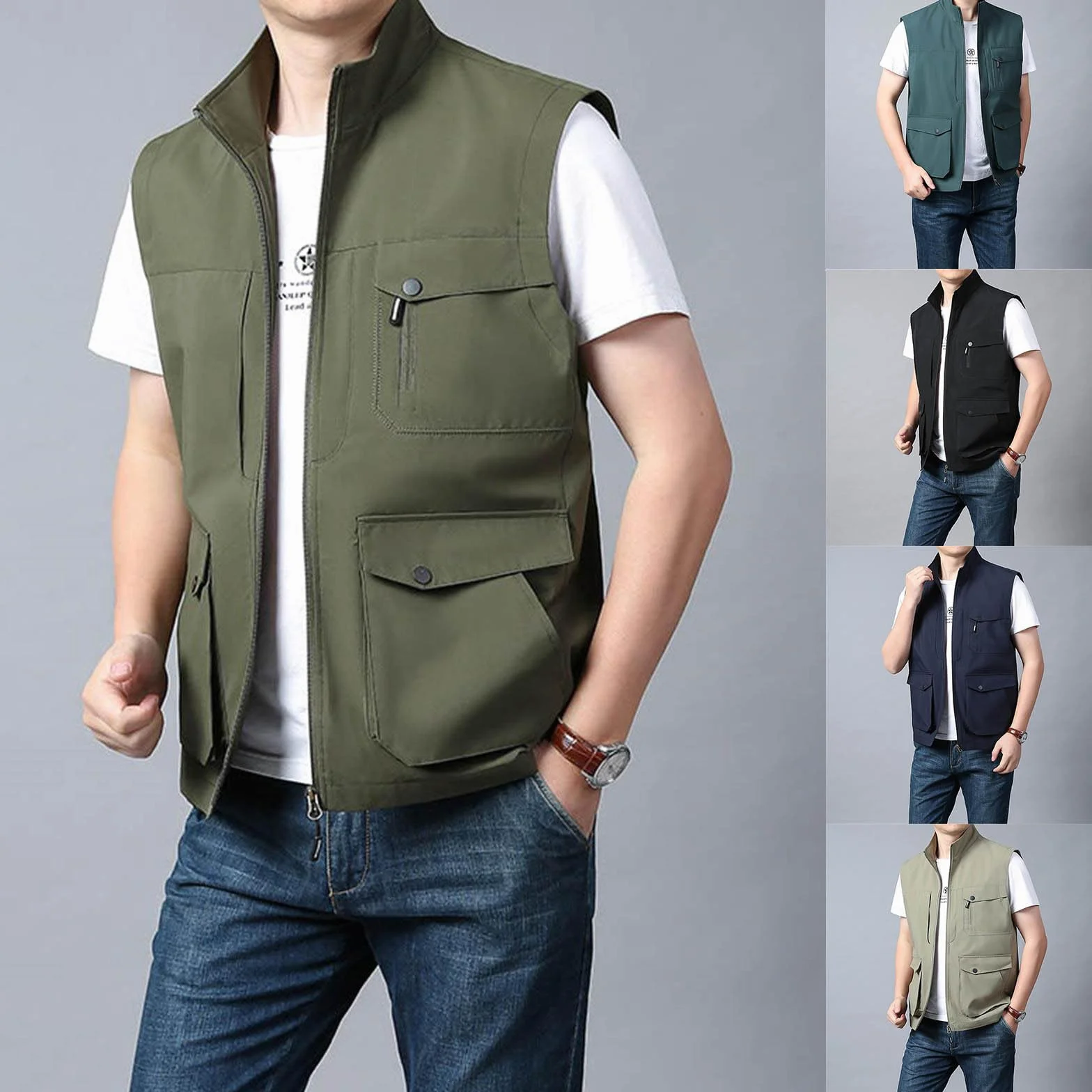 Veste de survêtement homme gilet camping sans manches poches pratiques extérieur coton chasse randonnée pêcheur
