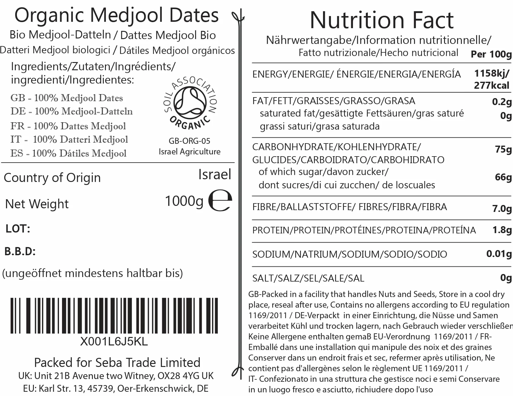 Datte Medjool-Seba Garden-Dattes Medjool Bio - Premium Grade 1 kg