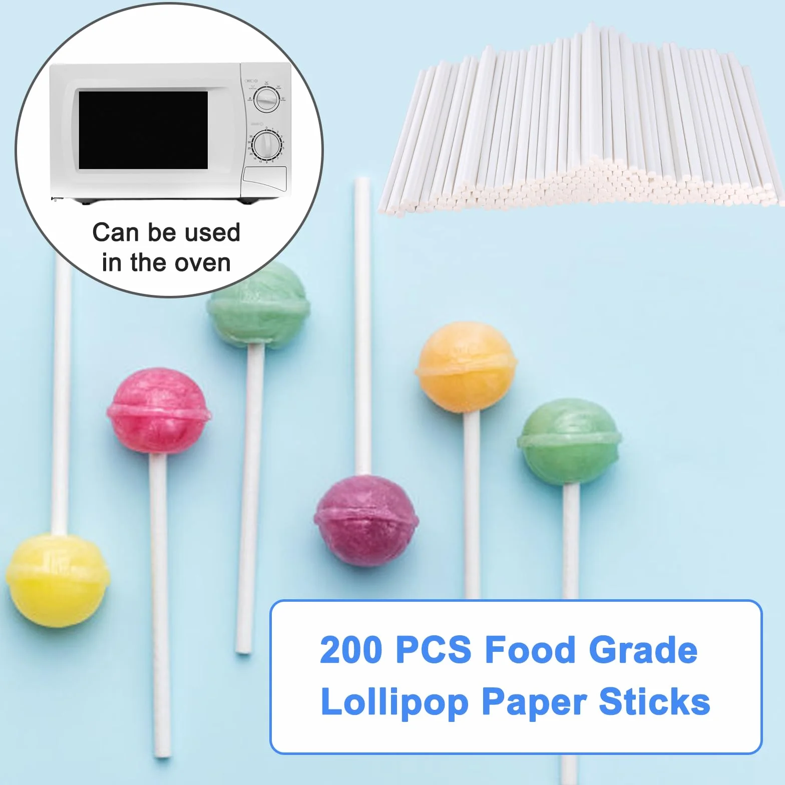 Parastar 200 Pièces Batonnet Pop Cake,Bâtons à Gâteau en Papier,Bâton de Décoration de Gâteau,Mini Bâtons de Sucette Blancs pour Sucettes, Bonbons, Gâteaux, Biscuits et Desserts 10cm×3.5mm