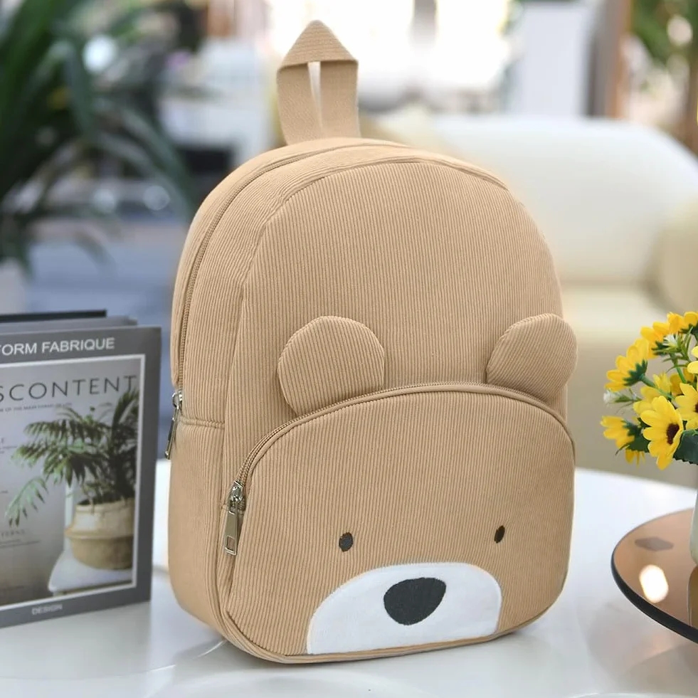 Sac à Dos Velours Côtelé pour Enfants, Maternelle Fille Garçon, Ours Chiot Broderie Bebe Crèche Scolaire
