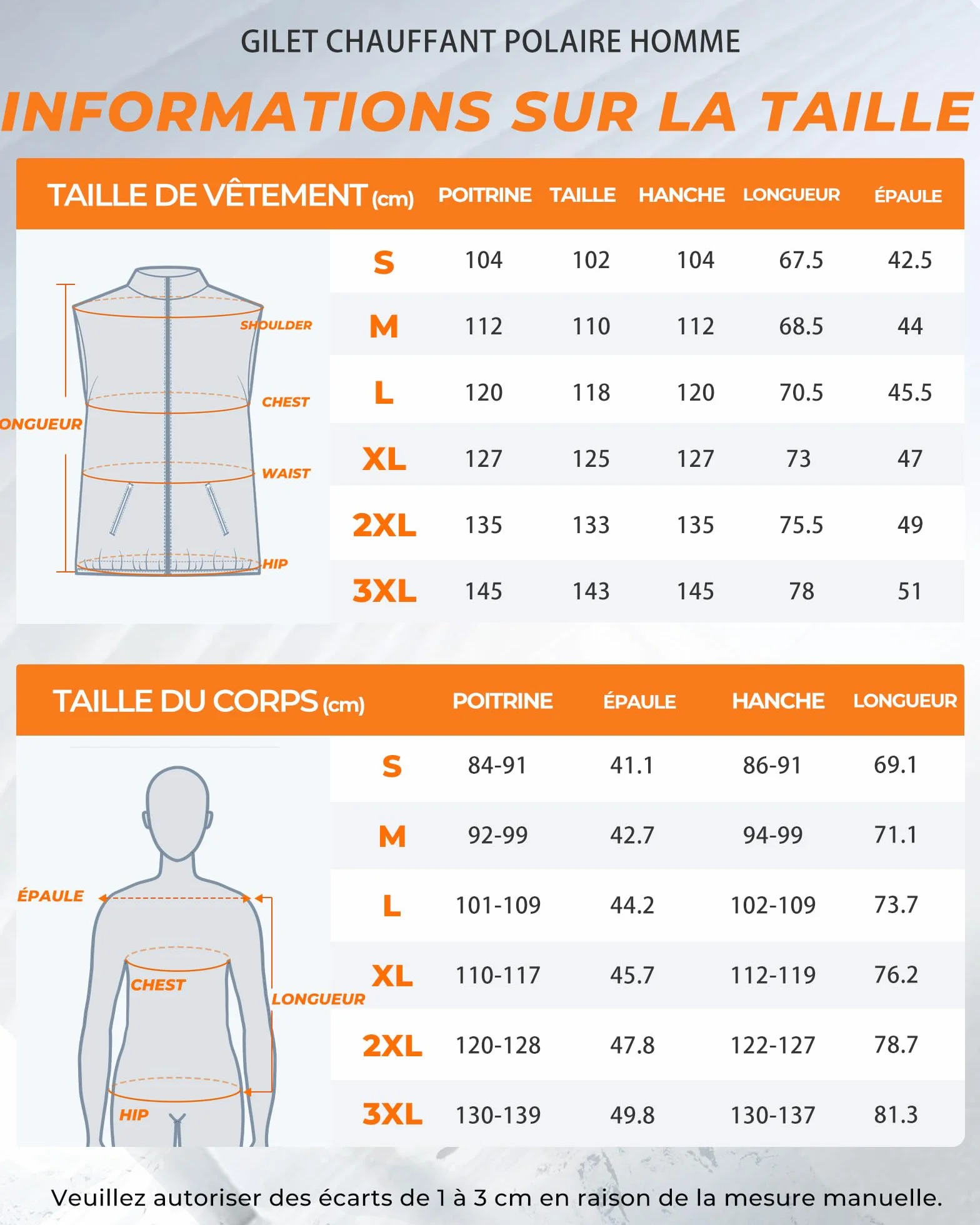 Gilet Chauffant Polaire Homme 16000mAh 7,4V 9 Zones 3 Températures Réglables avec Batterie Incluse