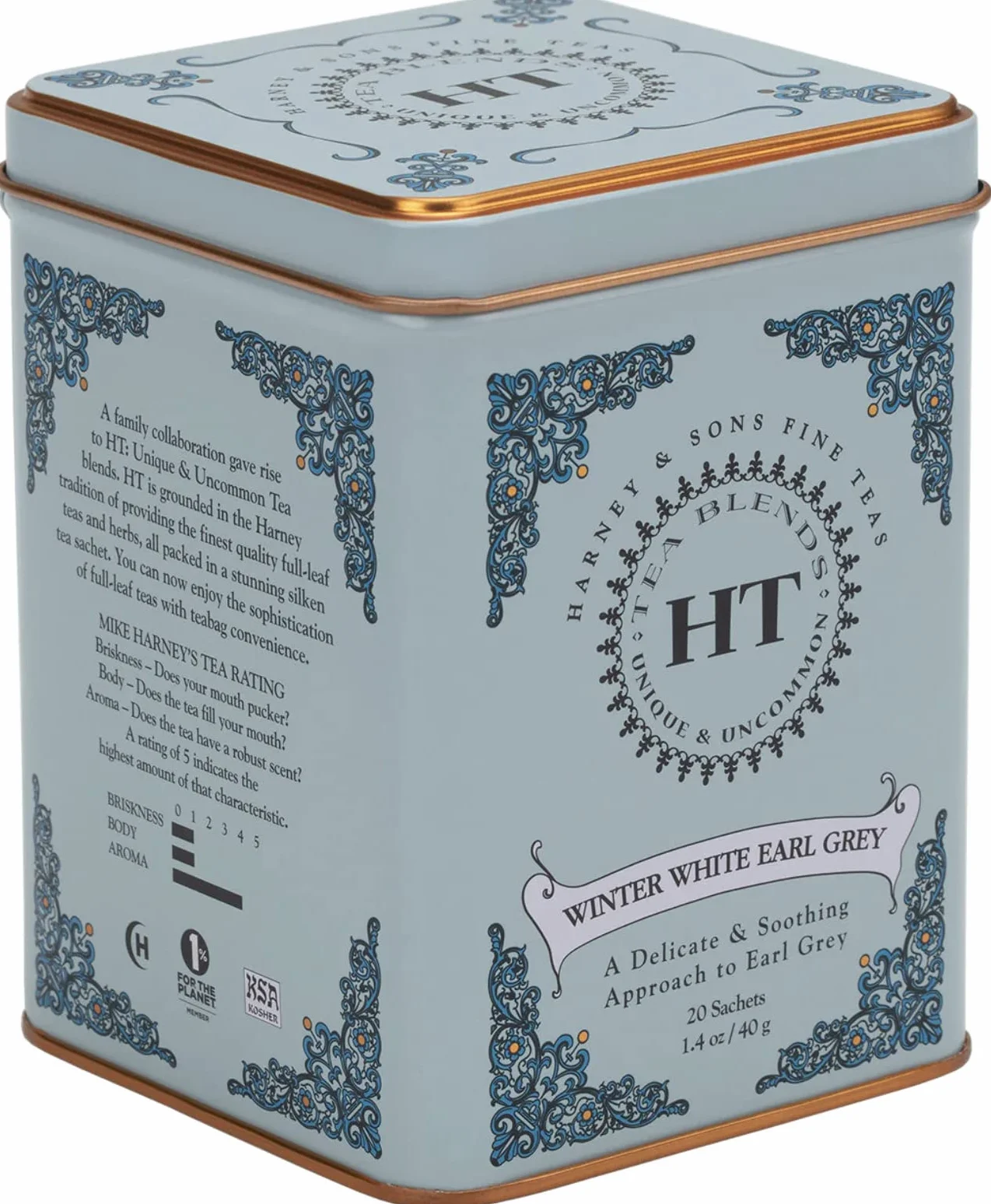 Harney & Sons blanc hiver caféine du thé Earl Grey à la bergamote Tin 20 sachets