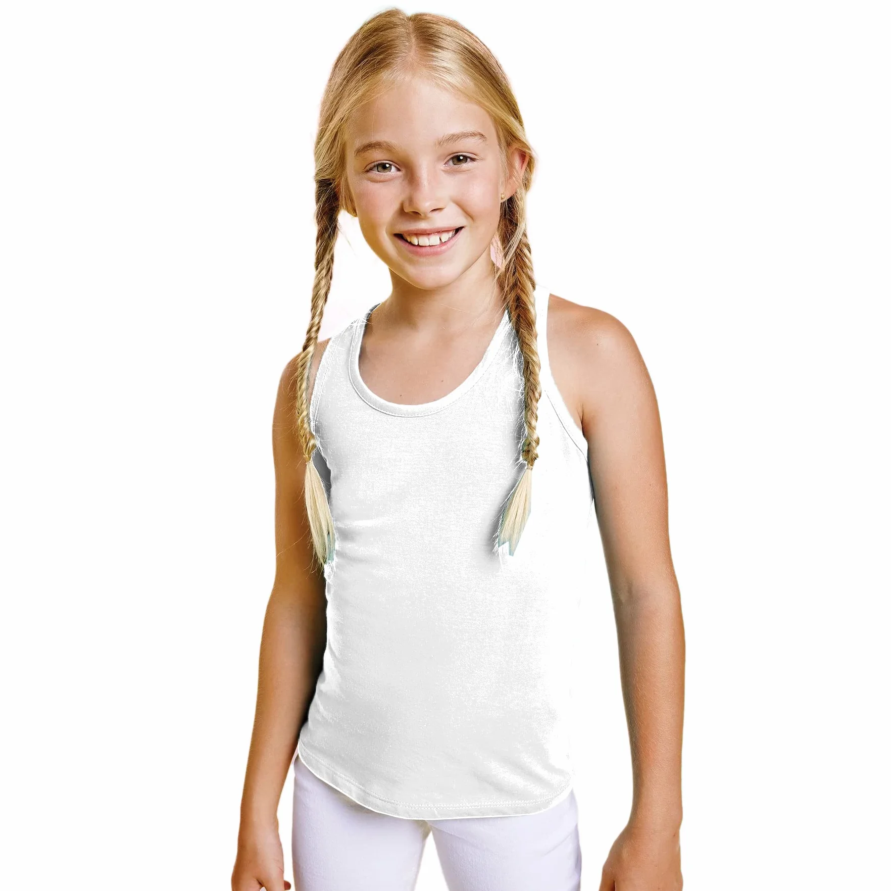 T-shirt fille 100% coton emmanchures dos nageur encolure rayonnée coupe confortable