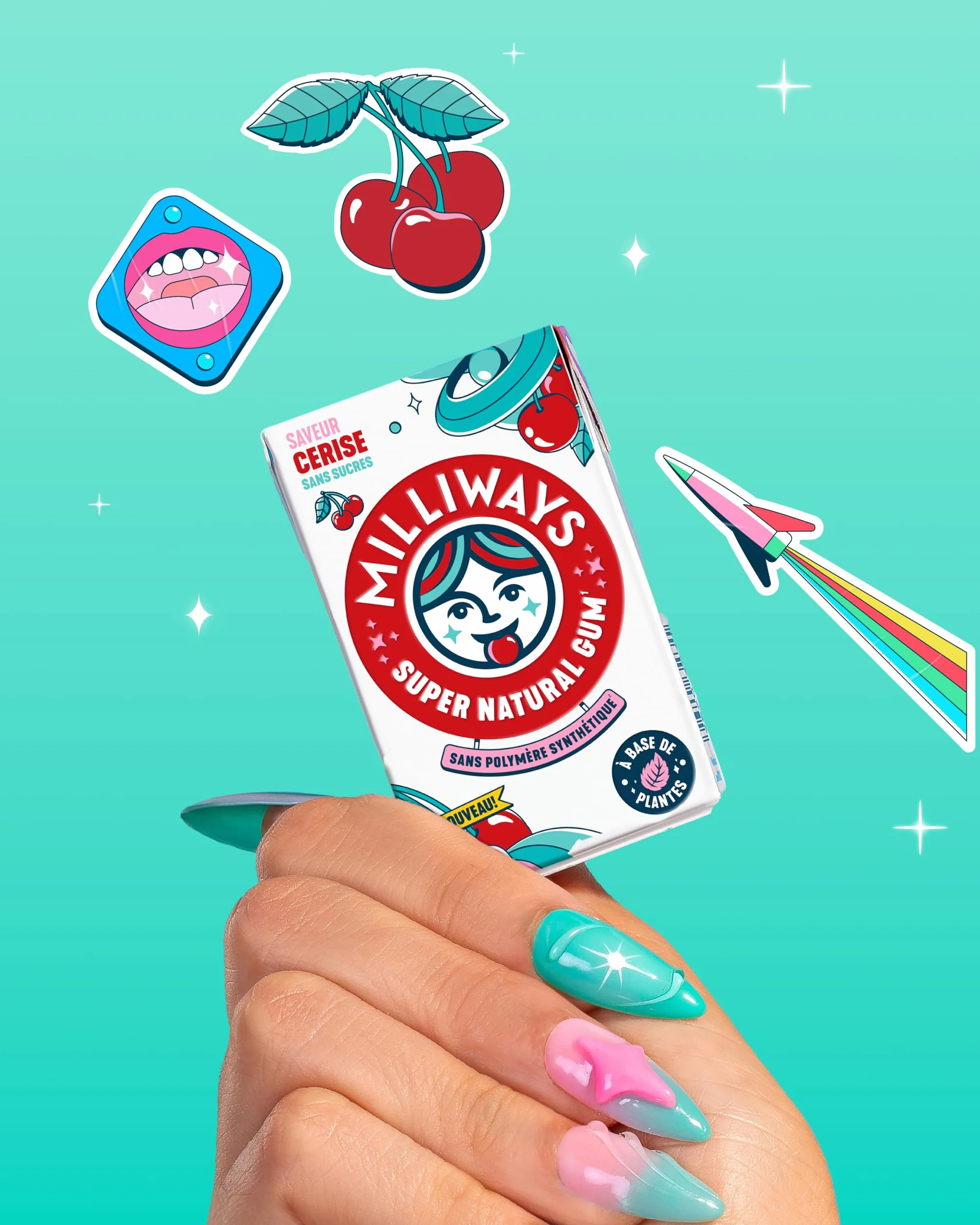 MILLIWAYS Chewing gum sans sucres à la cerise 10 boîtes 30 dragées 60g Xylitol