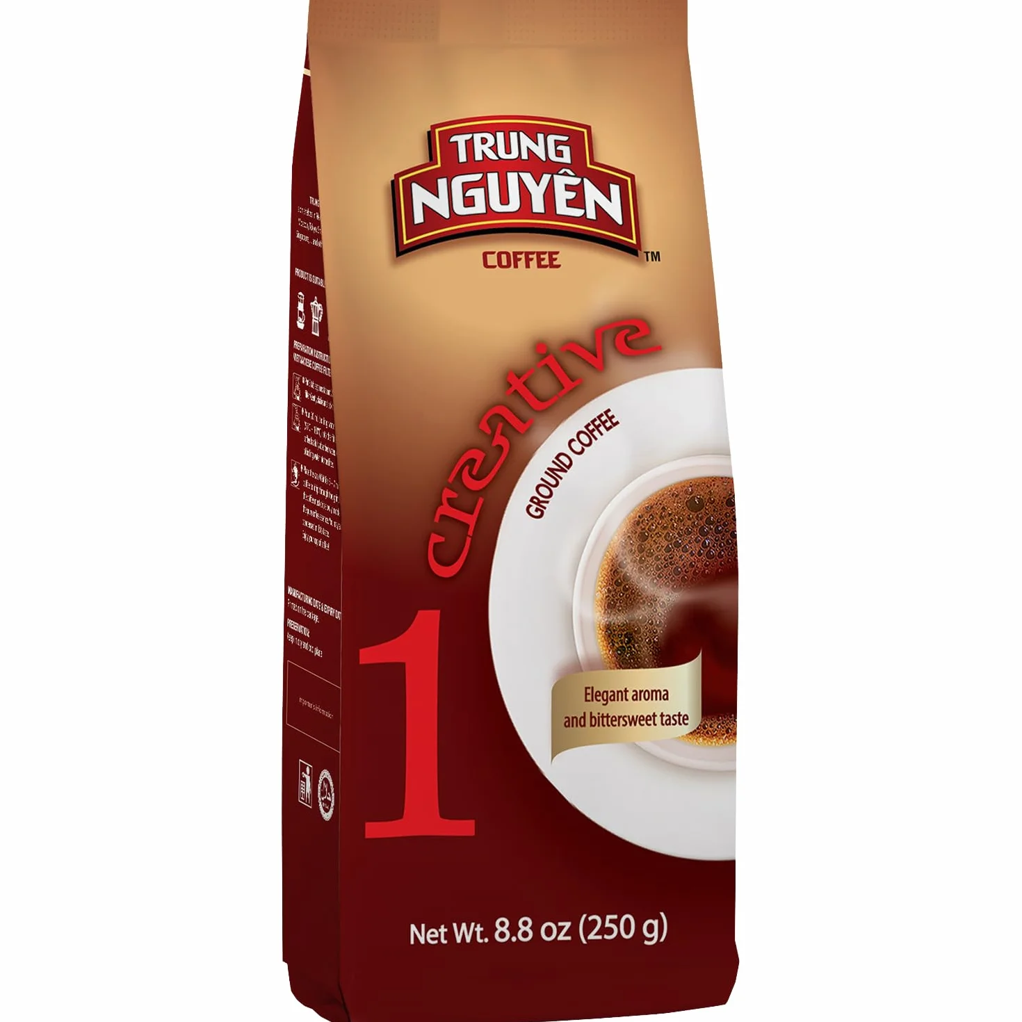 Trung Nguyen Café Moulu Creative 1-250g | Café torréfié vietnamien avec saveur douce, arome équilibré, parfait pour filtre et café vietnamien