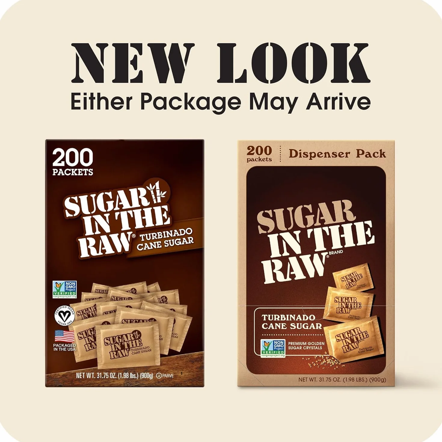 Unrefined Sugar Made From Sugar Cane, 200 Packets/Box, Sold as 1 Box