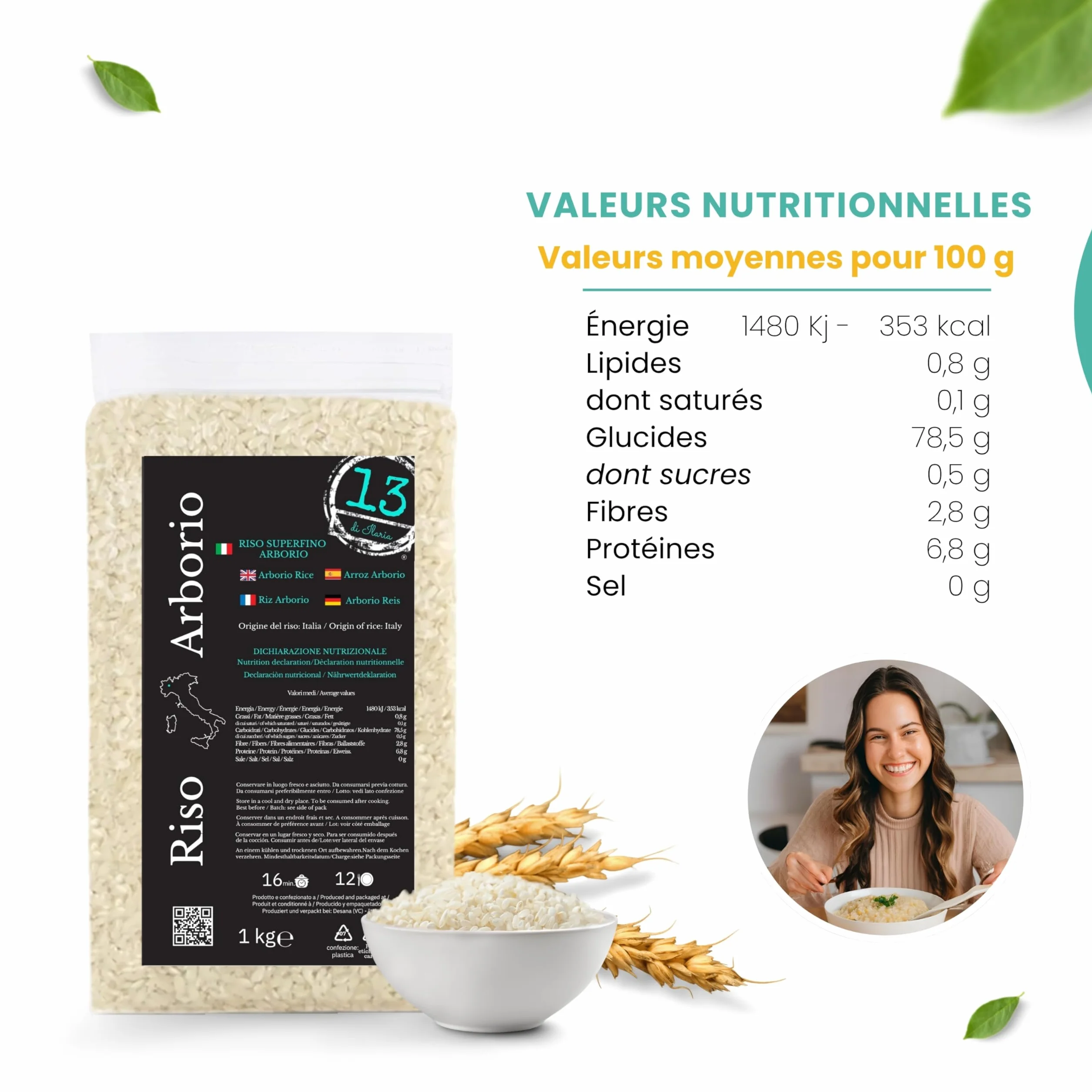 Riz Arborio Italien 2 kg – Spécial Risottos, Arancini et Soupes – Grains Fermes et Crémeux – Sans Gluten – Made in Italy - 13 di Ilaria