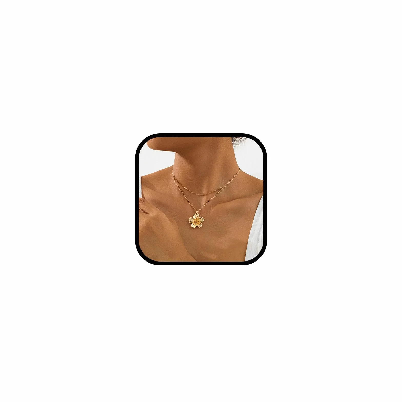 Colliers Femmes en Or, Collier Pendentif Fleur Métallique Dorée, Ensemble de Colliers Ras Chaîne Délicate en Or, Bijoux Tendance Empilés