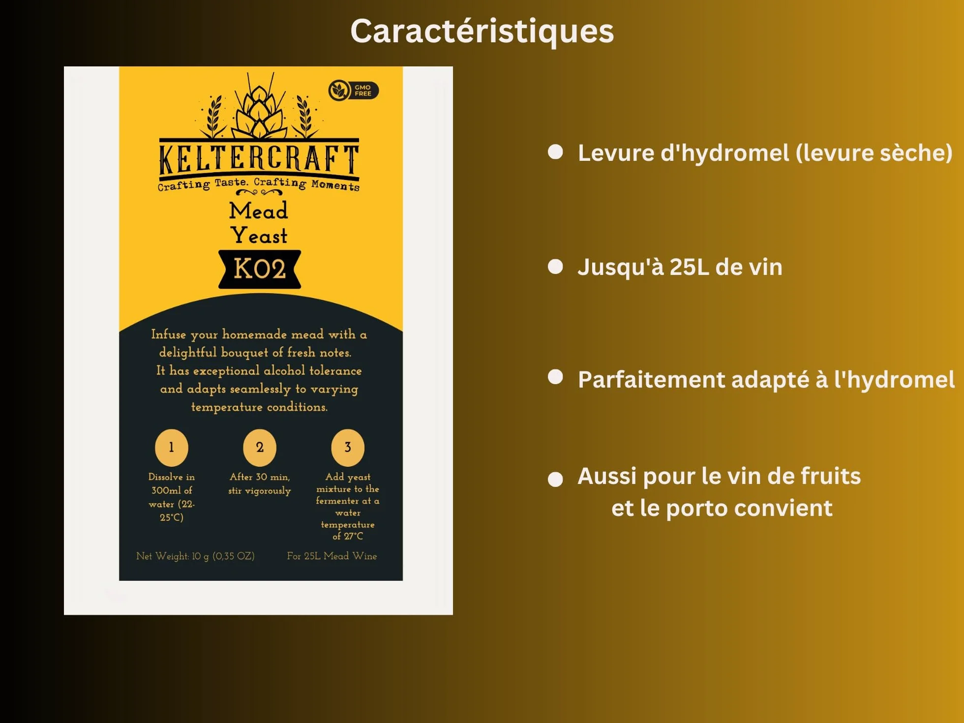Keltercraft K02 Levure Hydromel [10g: Pour 25L] Mead Yeast | Faites votre propre vin d'hydromel !