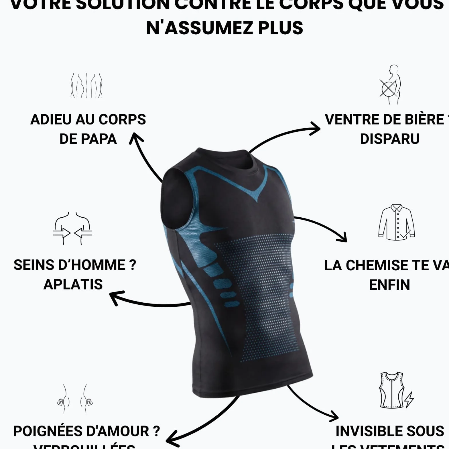 Shape Power Homme Débardeur de Compression Gaine Amincissante Modelante Tissu Respirant Body Shaper Tourmaline Ionique