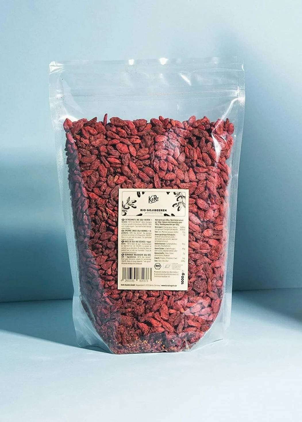 KoRo Baies de Goji Bio 1 kg – Super-aliment Naturel, Séchées Sans Additifs, Riches en Fibres et Protéines, Idéales pour Mueslis, Salades et Recettes