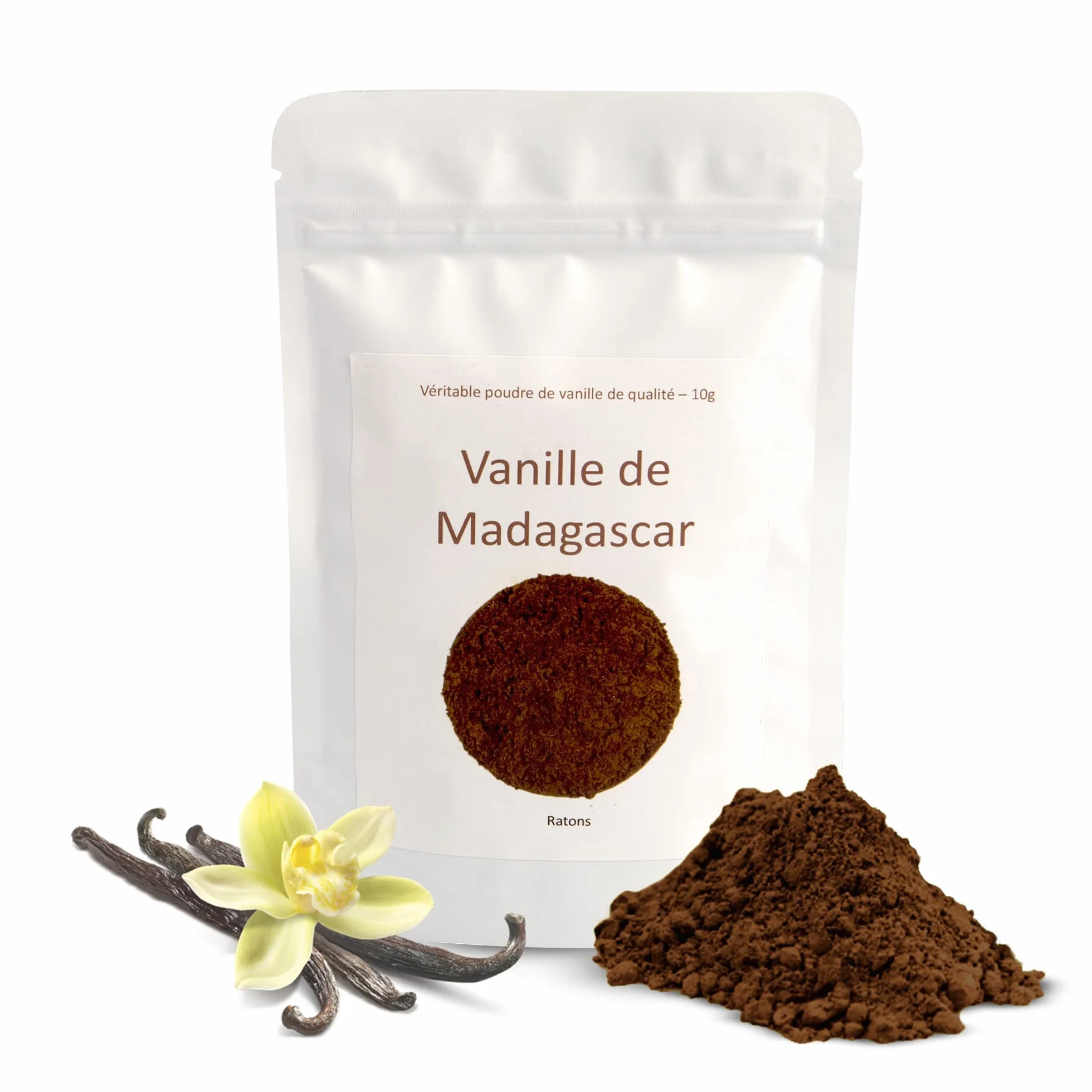 LUXE OFFRE EXCLUSIVE - Poudre de Vanille 10g qualité AAAAA|Certifiée issue de Madagascar Bourbon, gousses entières biologiques moulues|Emballage conservant arôme|Saveur qualité|Vegan dessert boisson