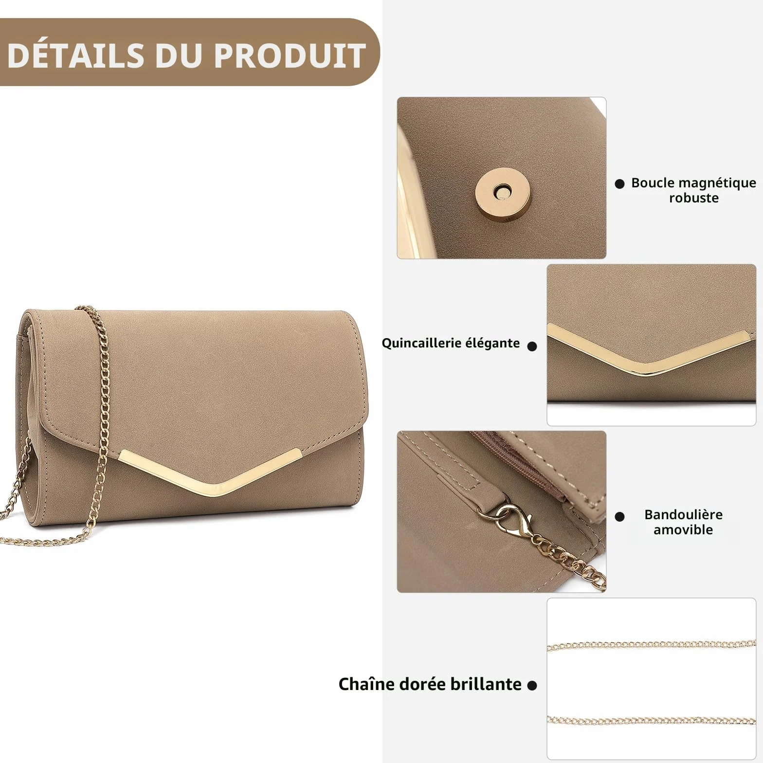 Miss Lulu Pochette Femme en Daim avec Chaîne - Mini Sac à Main de Soirée pour Mariage