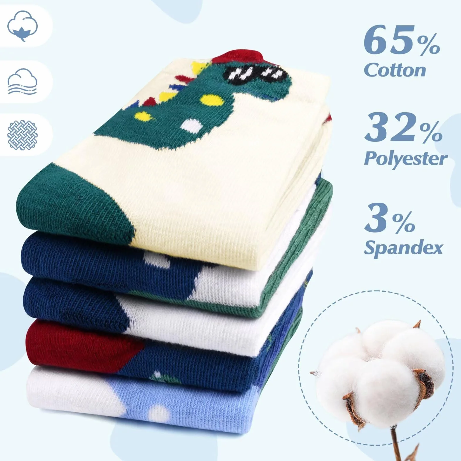 Chaussettes Enfant Fille Garçon 10 Paires Coton Animaux Multicolore 23-38