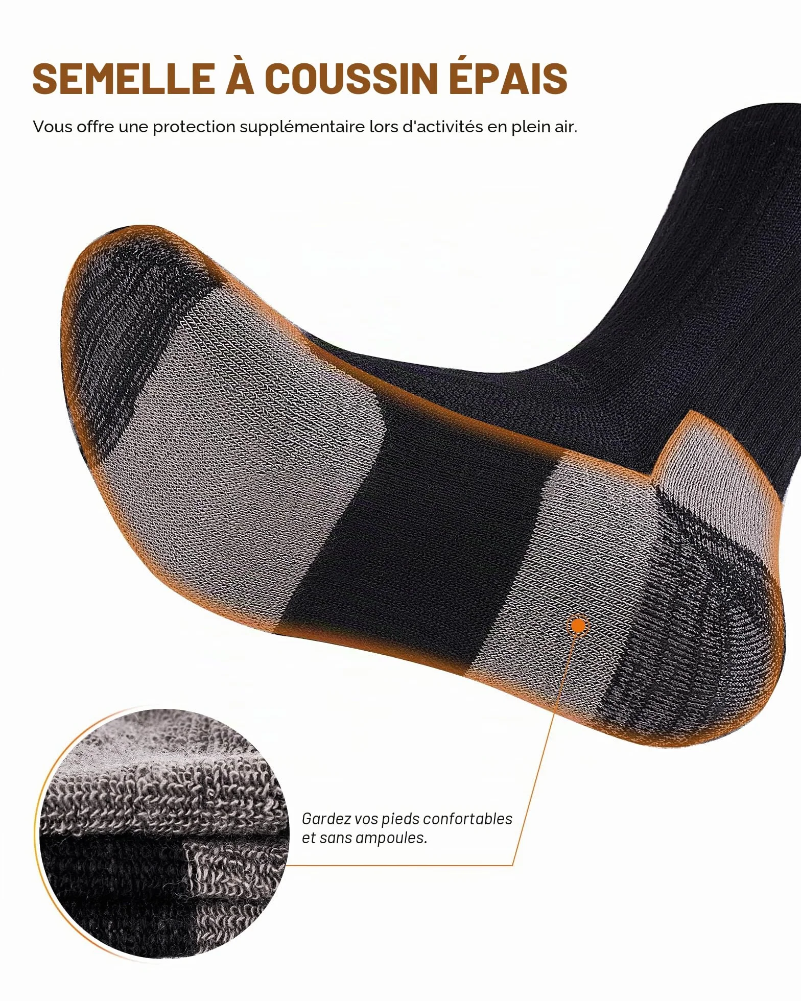 SockWaddles Chaussettes Randonnée Homme Femme Laine Mérinos Respirantes Amortissantes Trekking Course 3 Paires
