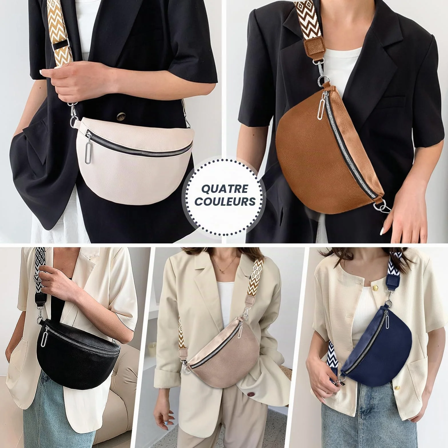 Sac Bandoulière Femme Chic Cuir Imperméable avec Sangle Large et Bandoulière Amovible