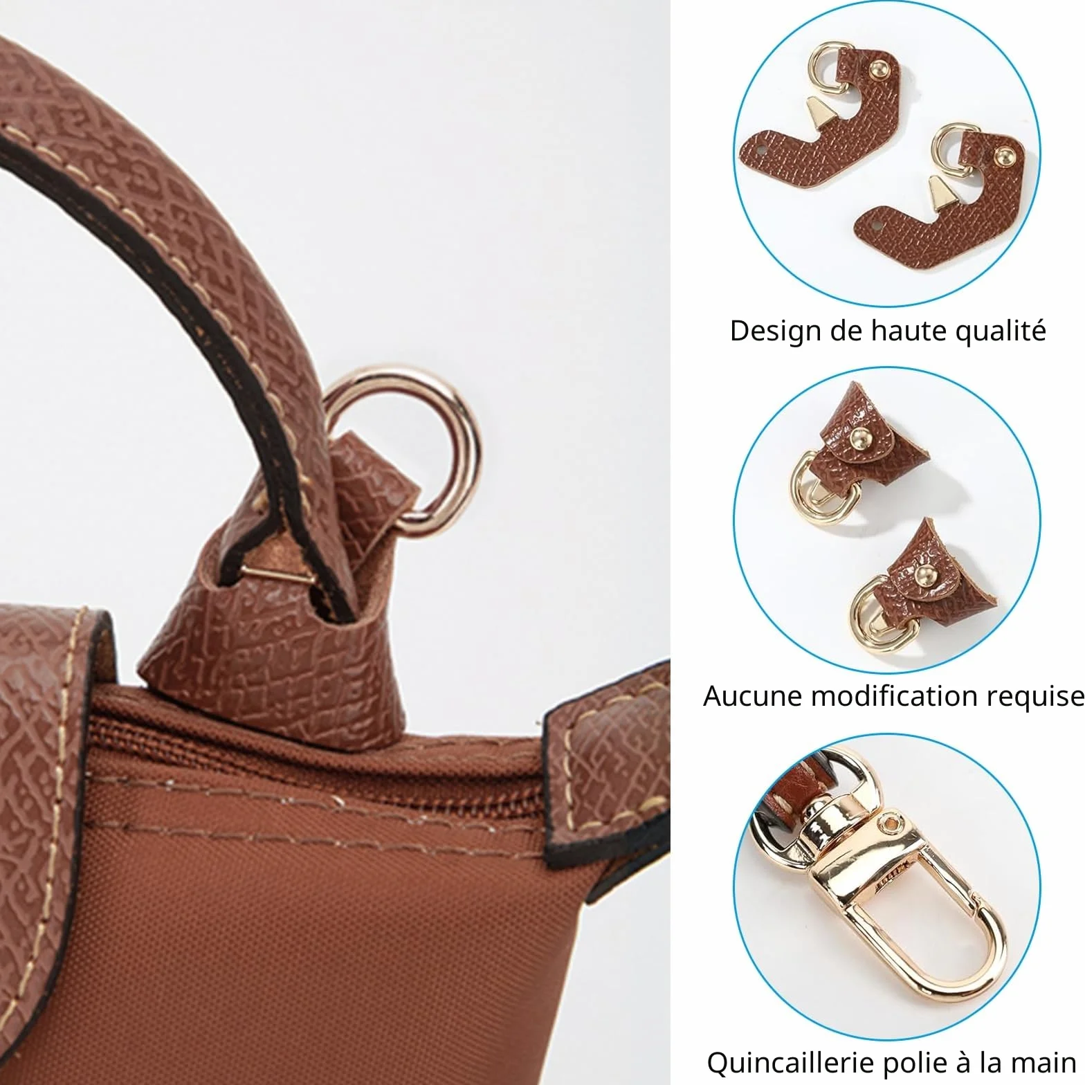 Bandoulière Compatible Sac Longchamp Mini, Lanière Réglable Cuir 0.9 cm Femme Pliage