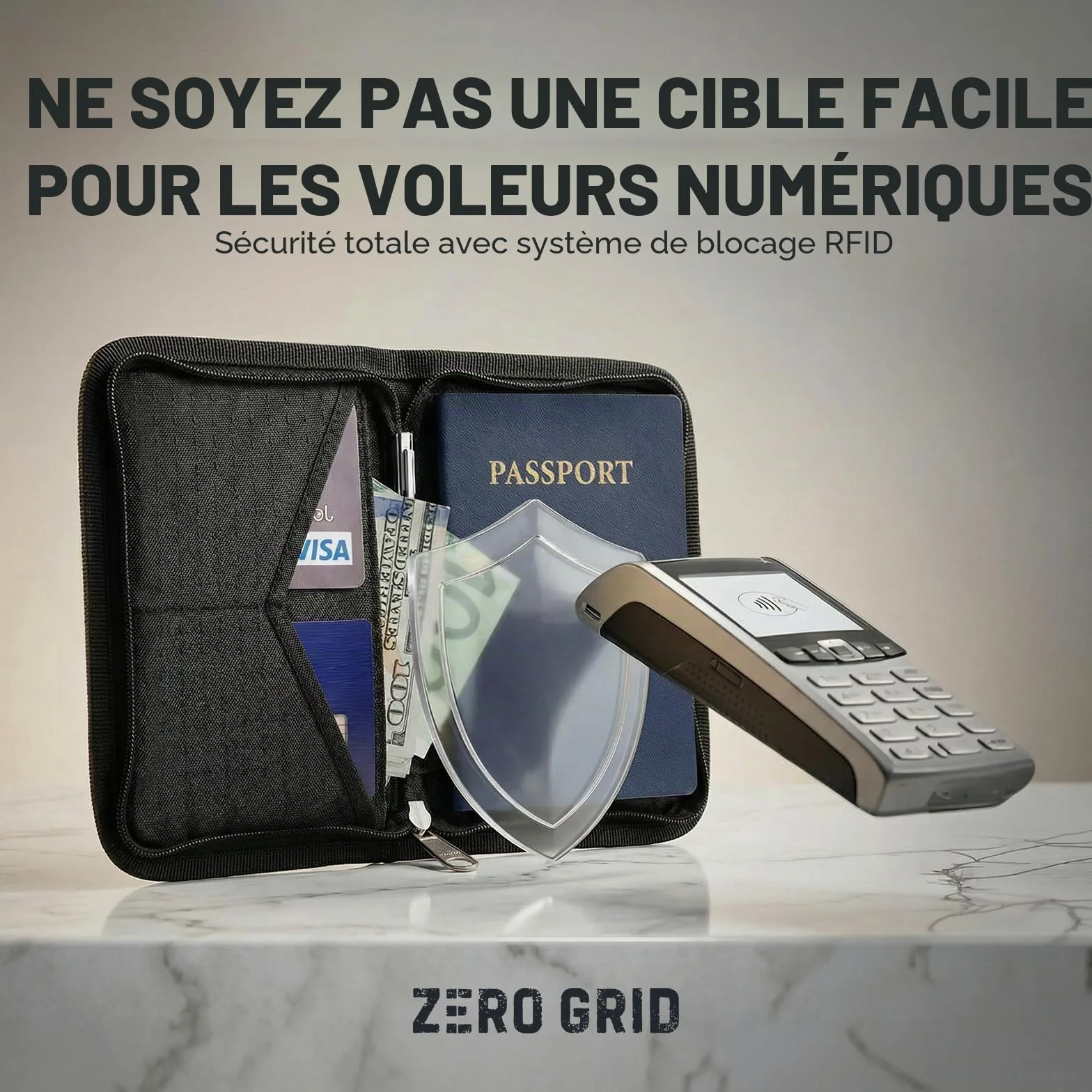 Portefeuille Passeport Zero Grid Voyage RFID