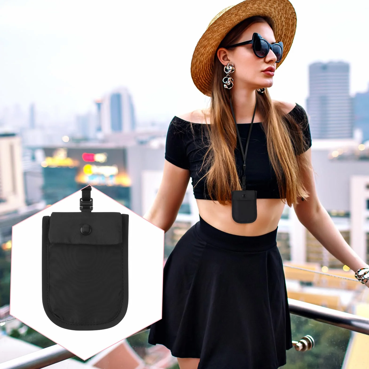 Ceinture pour billets de voyage femme - Portefeuille dissimulé antivol - Poche secrète passeport argent cartes