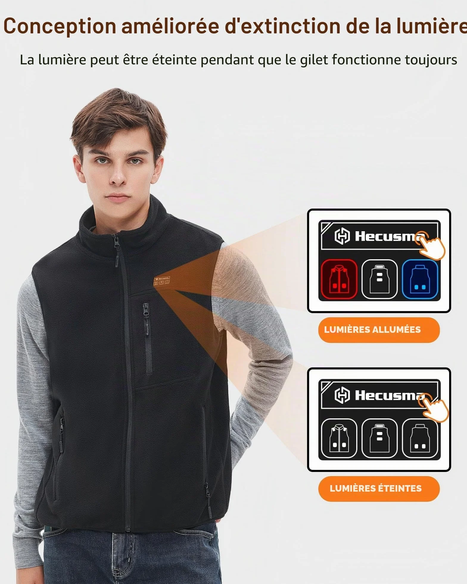Polaire Gilet Chauffant Hommes Batterie 16000mAh 7.4V Incluse