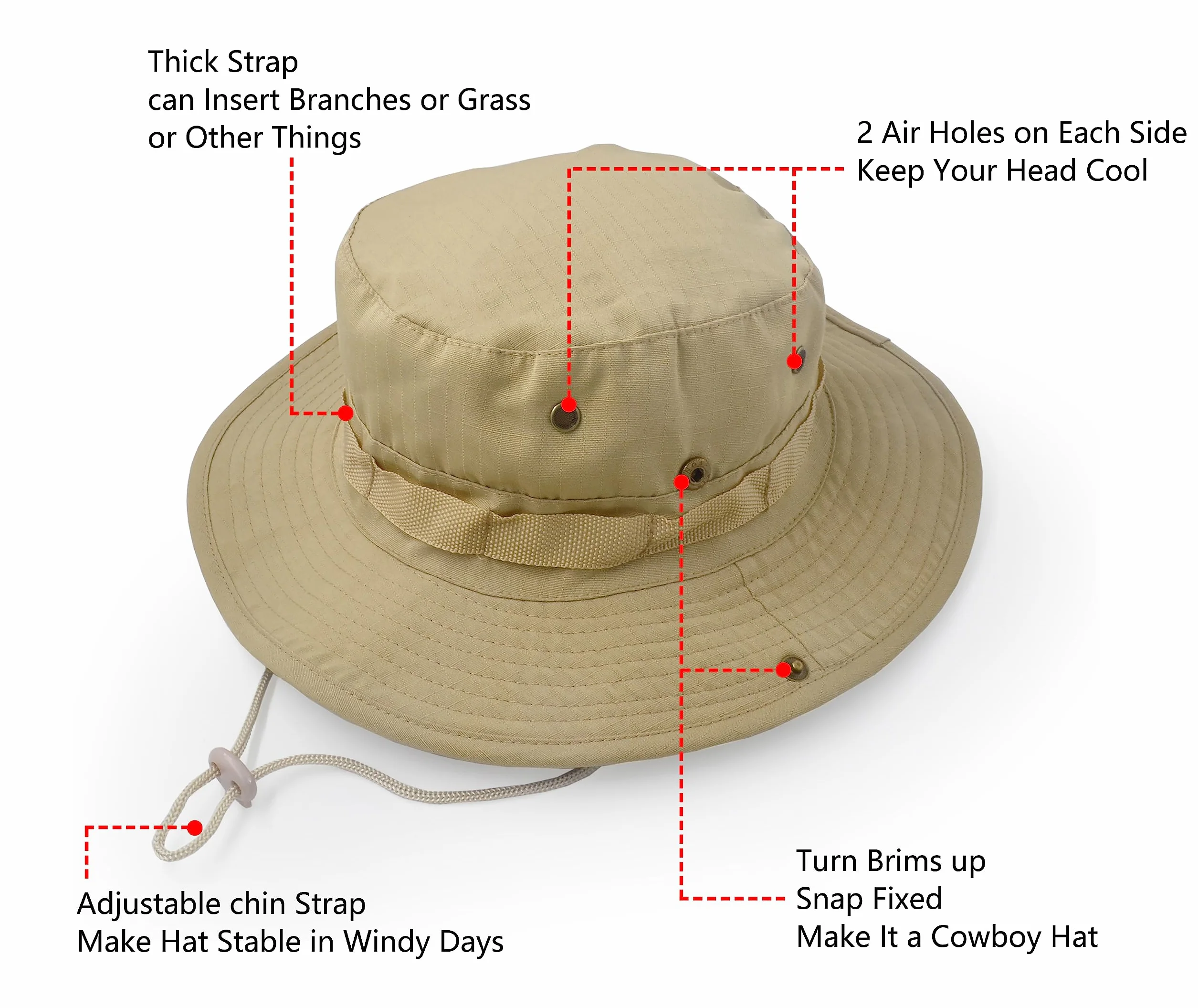 Chapeau de Soleil à Large Bord Extérieur Style d'armée de Combat Classique Jungle pour Pêche, Chasse, Camping