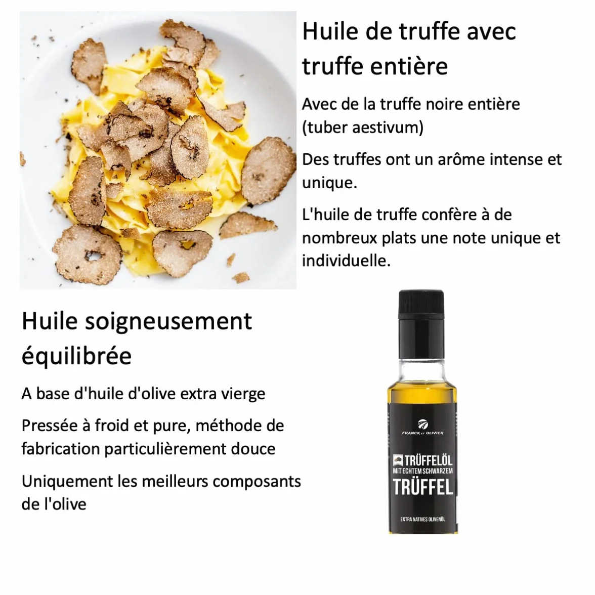 Edition Huile de truffe noire avec truffe noire entière 250 ml d'huile d'olive extra vierge vierge pour sauces et affiner les plats, convient aux régimes végétaliens et sans gluten