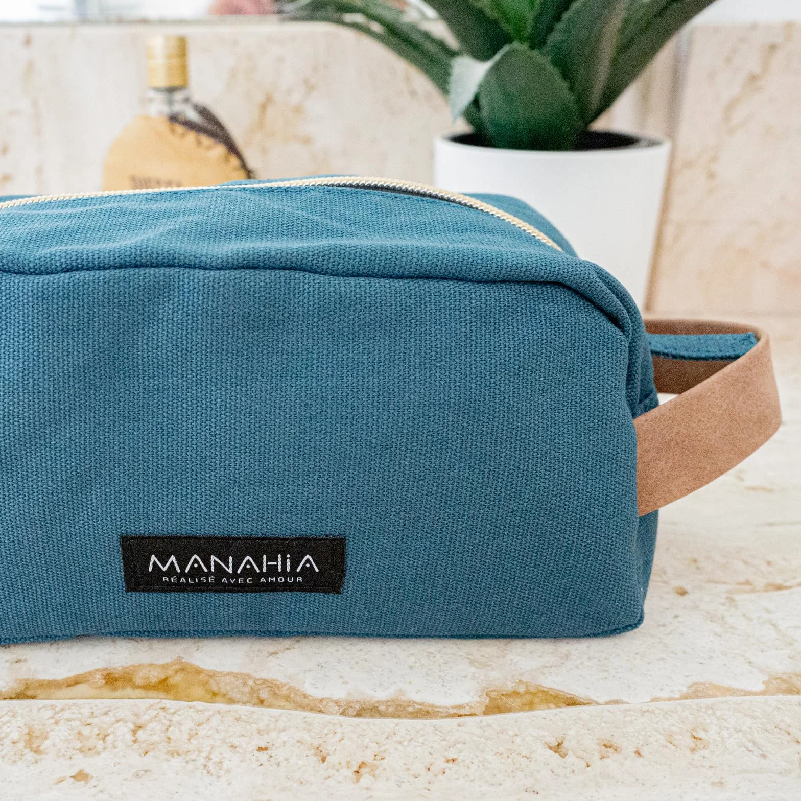 Manahia Trousse de Toilette Papy d'Exception Grand Capacité Voyage Toile de Coton Vert Cadeau Homme