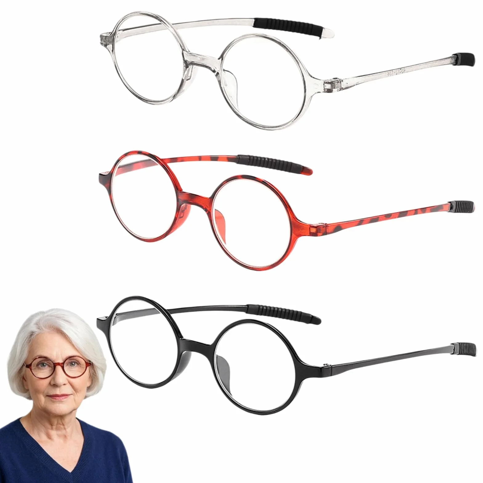 Lunettes de Lecture Rondes +2.5 Rétro Lot de 3 Femme Homme Charnières à Ressort Monture Légère