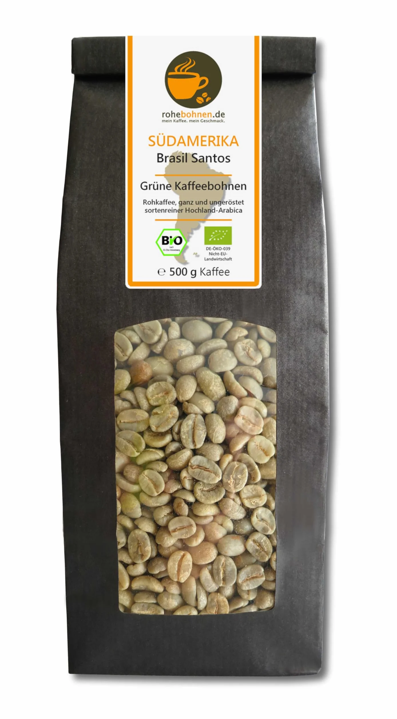 Café vert biologique Arabica Brésil Santos (grains de café vert brut 500g) - certifié GMP