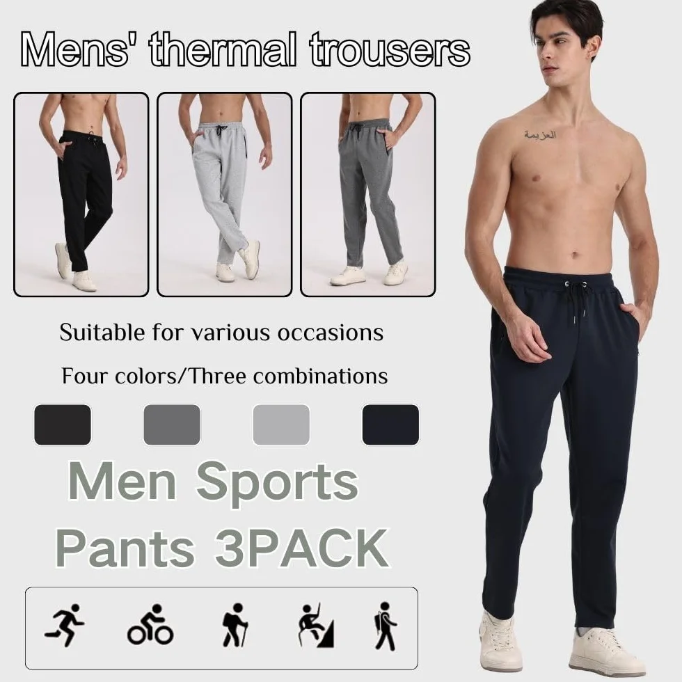 Lot de 3 pantalons de jogging athlétiques homme fermeture éclair respirants flexibles