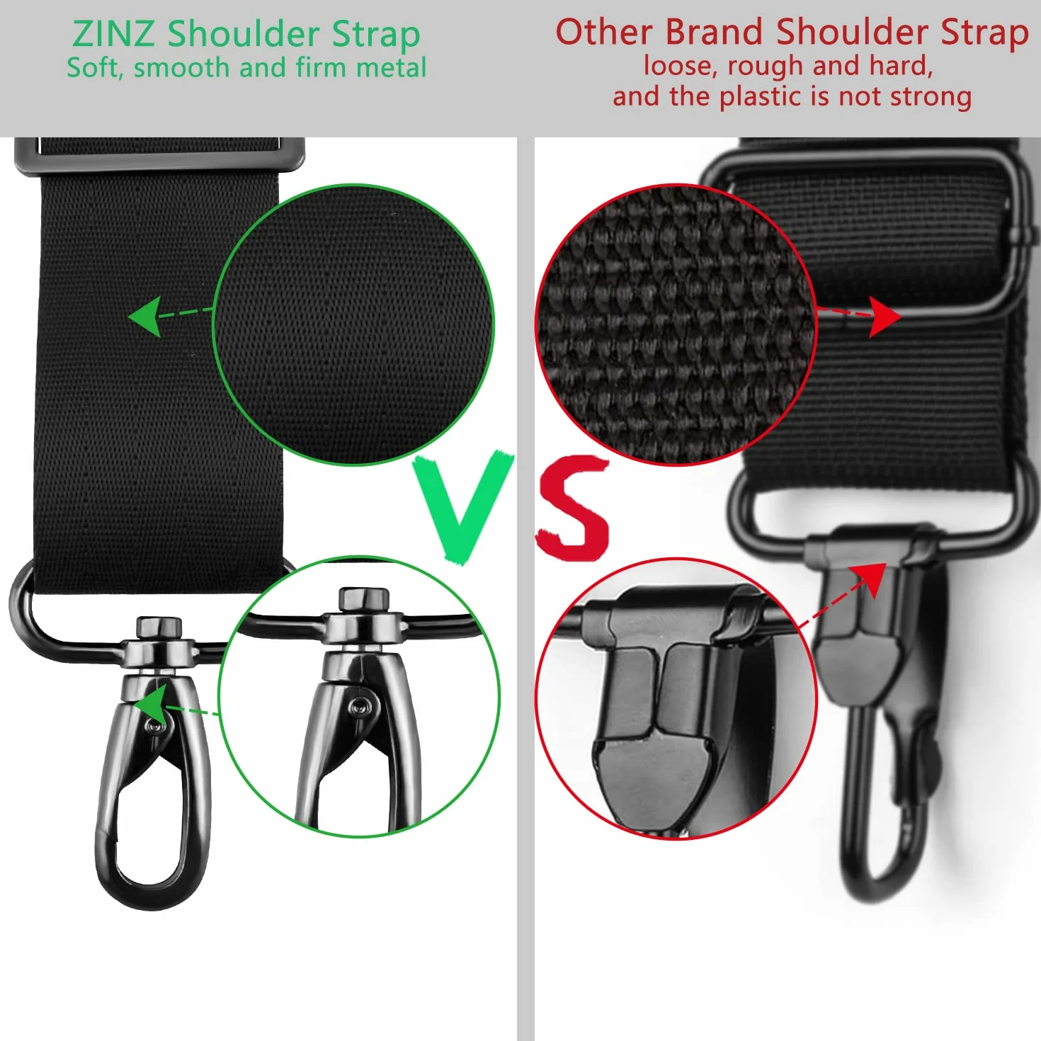 ZINZ 79" Bandoulière remplacement universelle avec crochets pivotants en métal 200 cm Noir