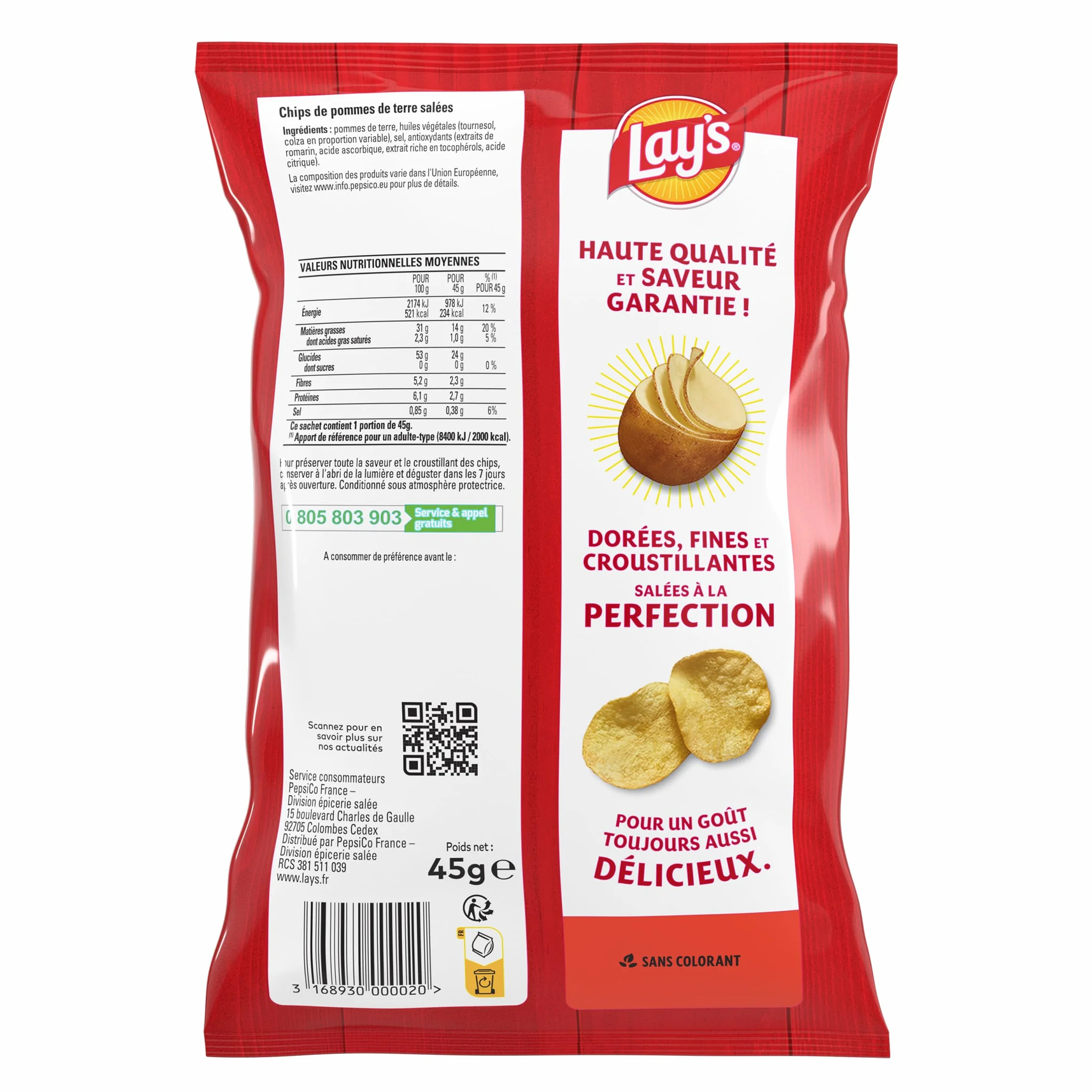 LAY'S Chips Nature - Lot de 20x45g