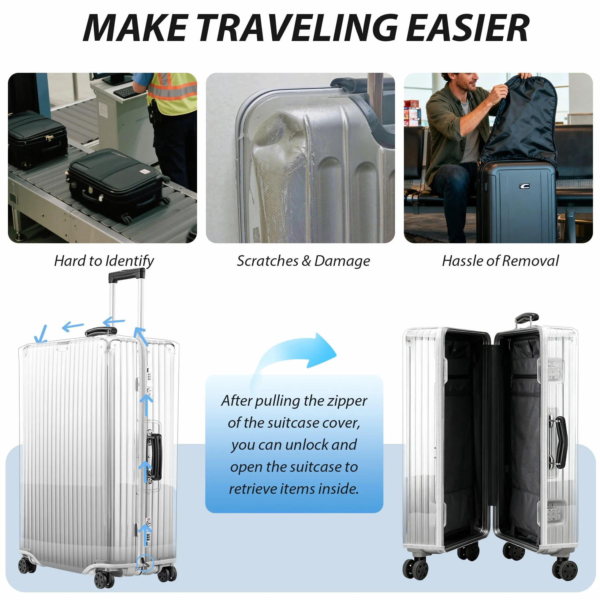 Housse de Protection Élastique Transparente pour Valise en PVC - Étui Étanche Universel Grande/Moyenne/Cabine
